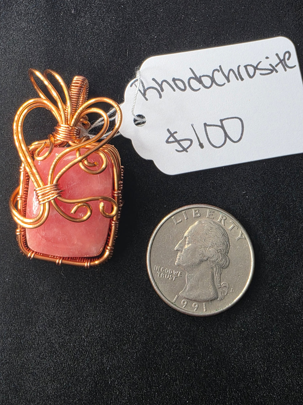 Juicy Rhodochrosite Square Pendant