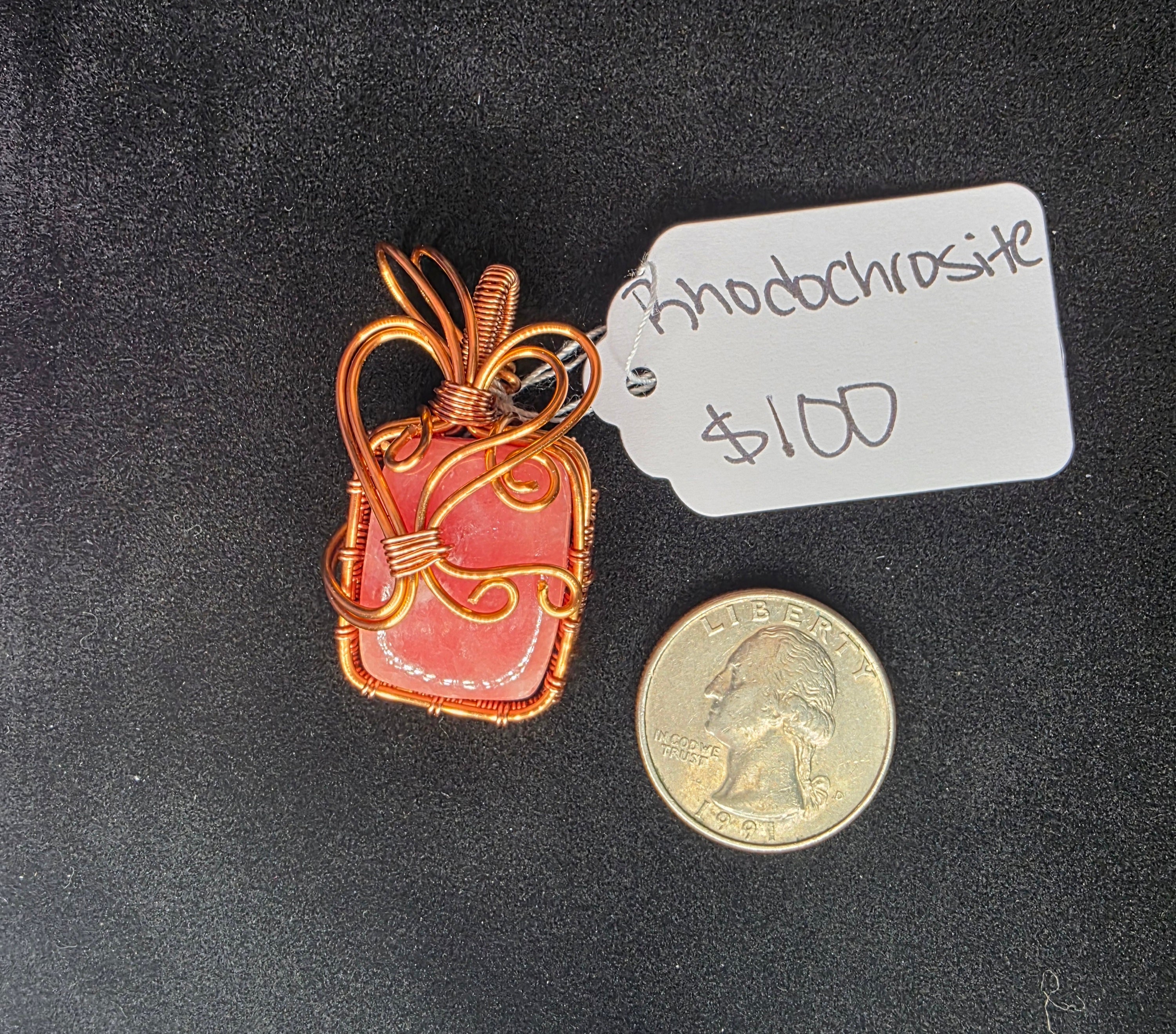 Juicy Rhodochrosite Square Pendant