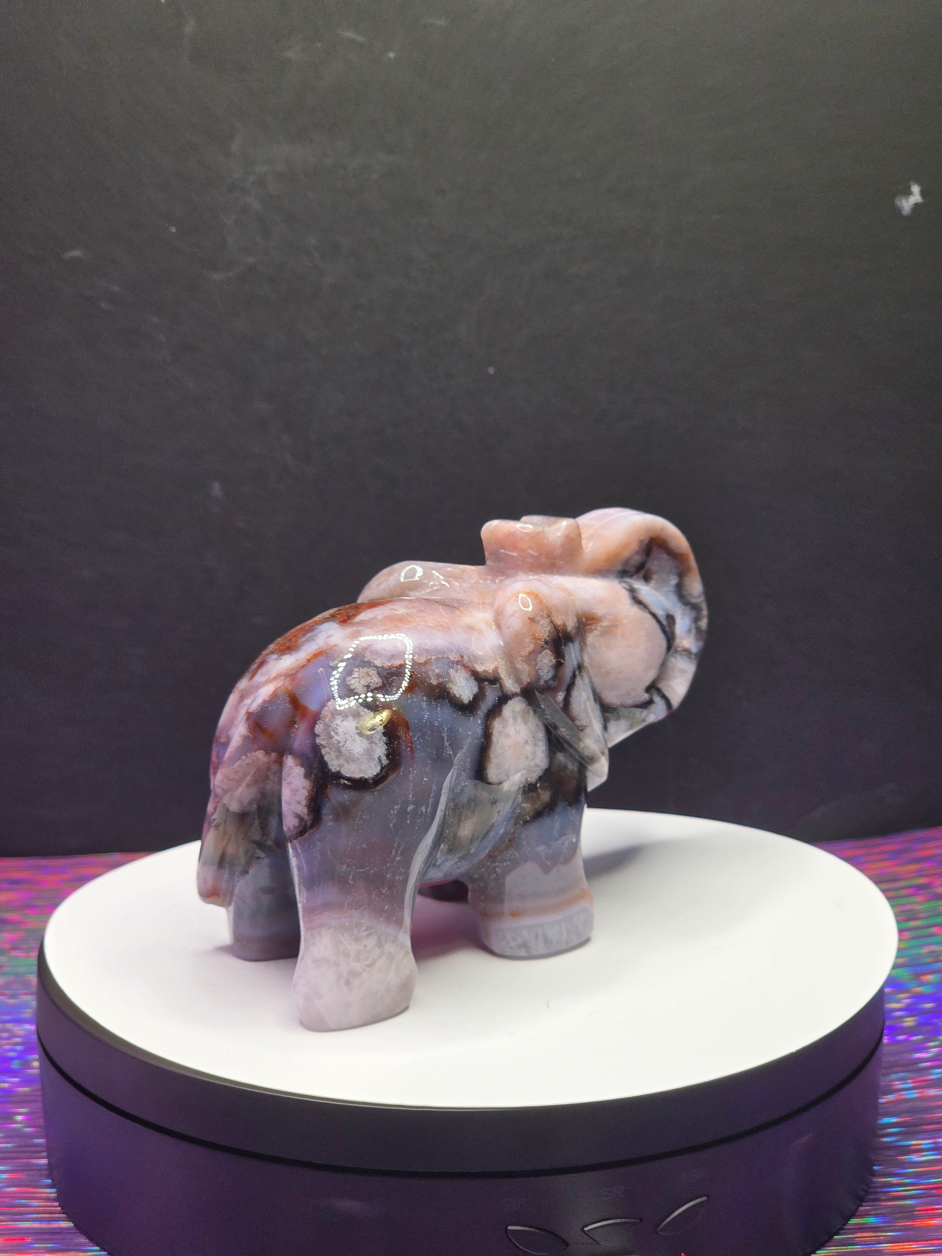 Dyed Blue Flower Agate Elephant
