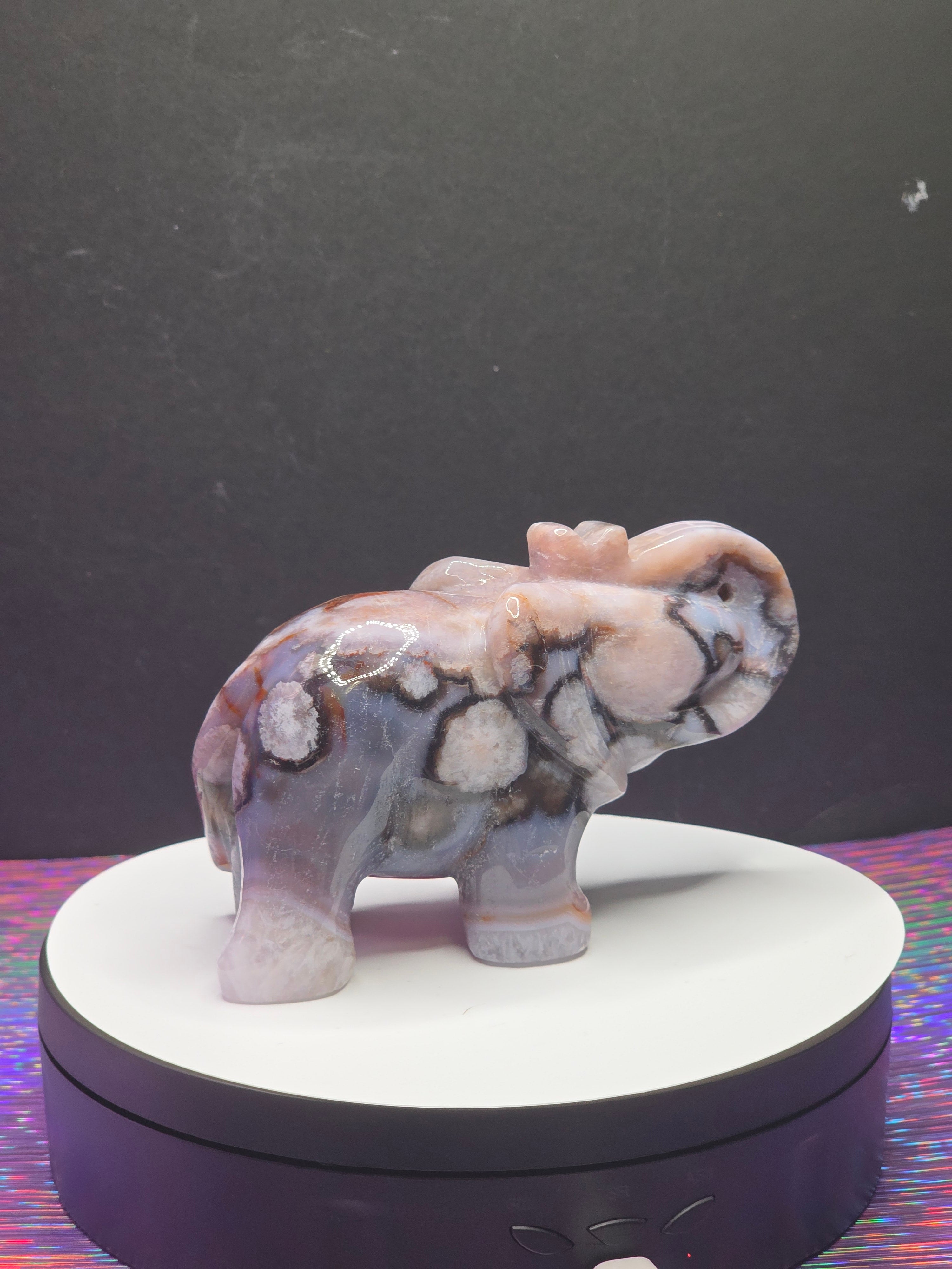 Dyed Blue Flower Agate Elephant