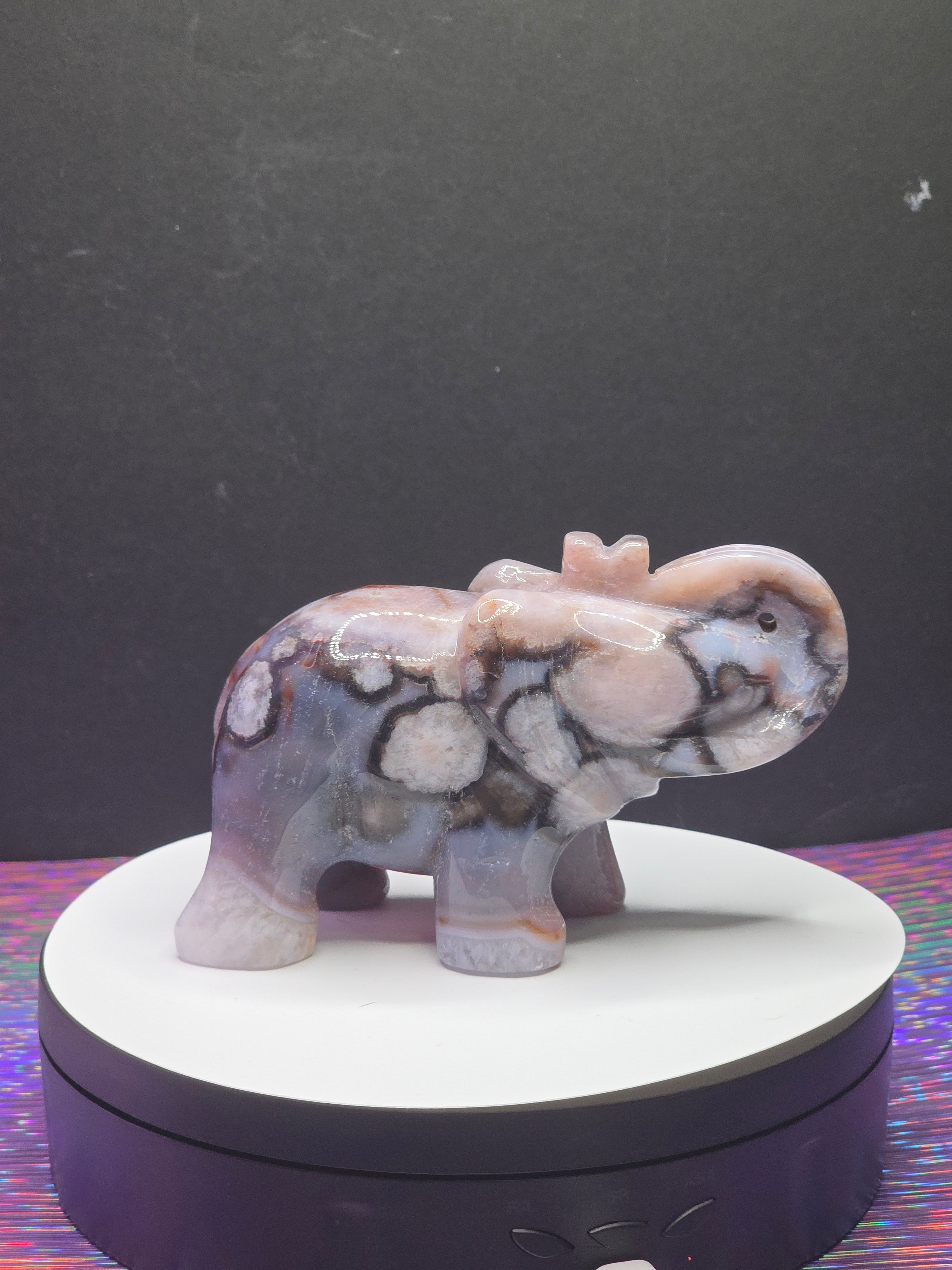 Dyed Blue Flower Agate Elephant