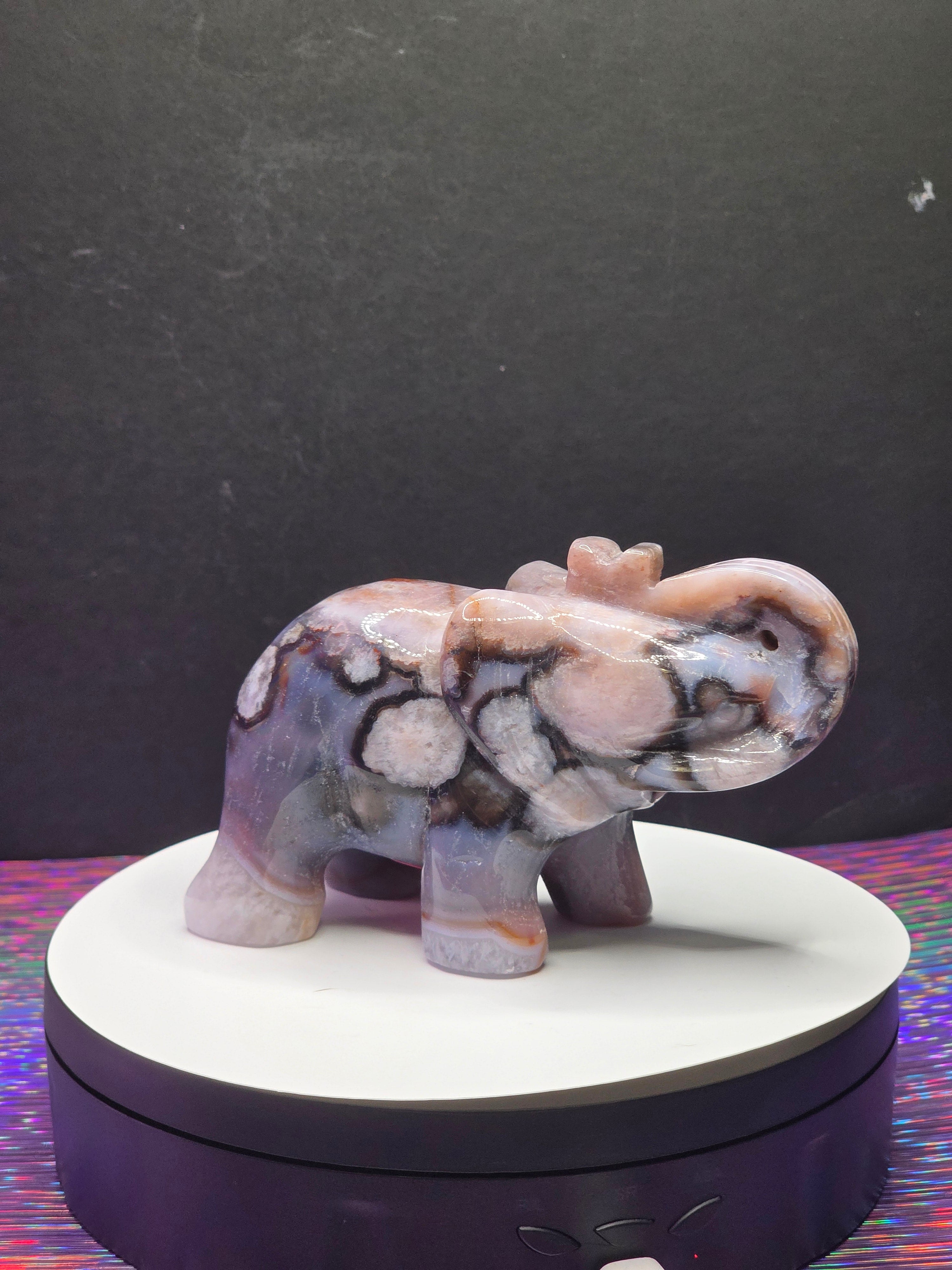 Dyed Blue Flower Agate Elephant