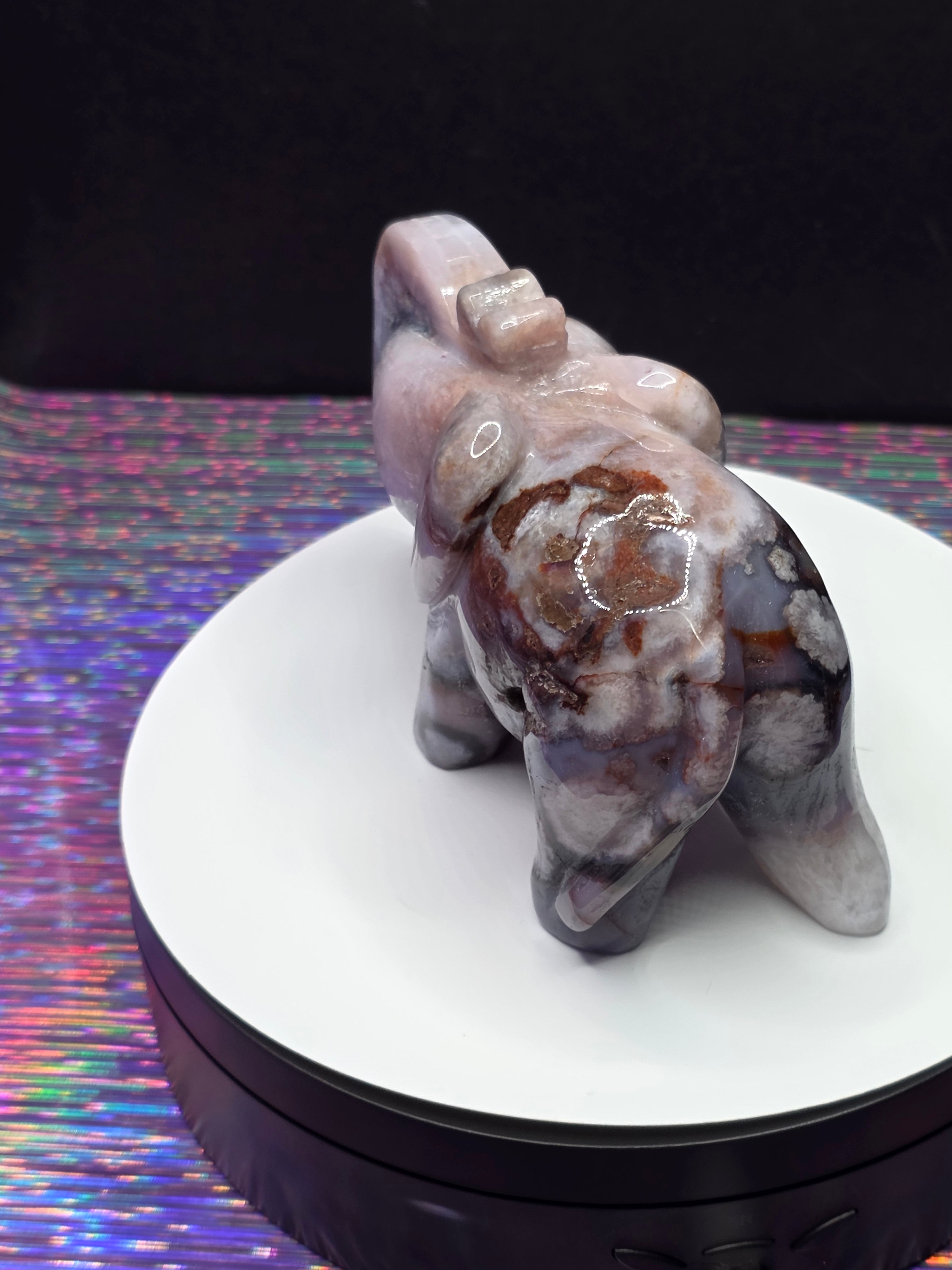 Dyed Blue Flower Agate Elephant