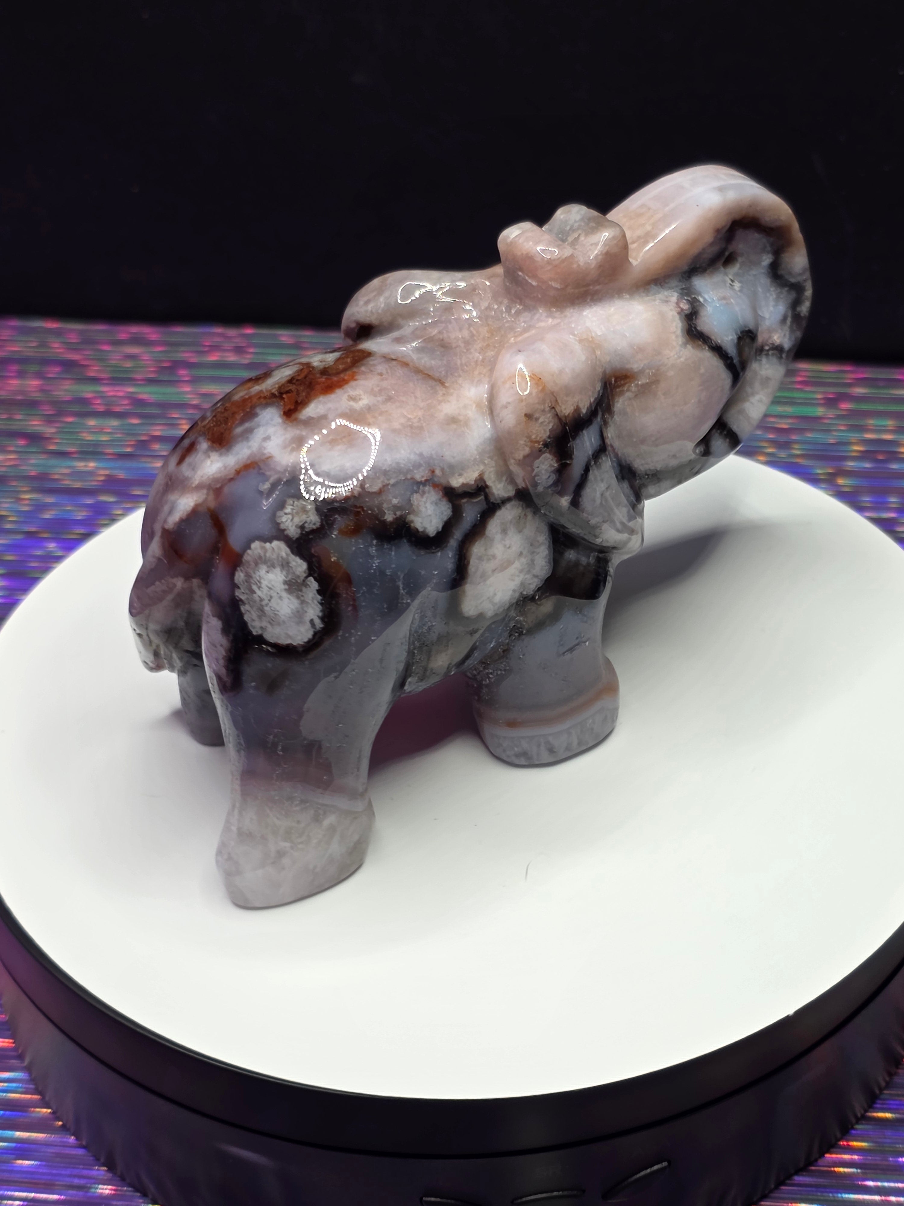 Dyed Blue Flower Agate Elephant