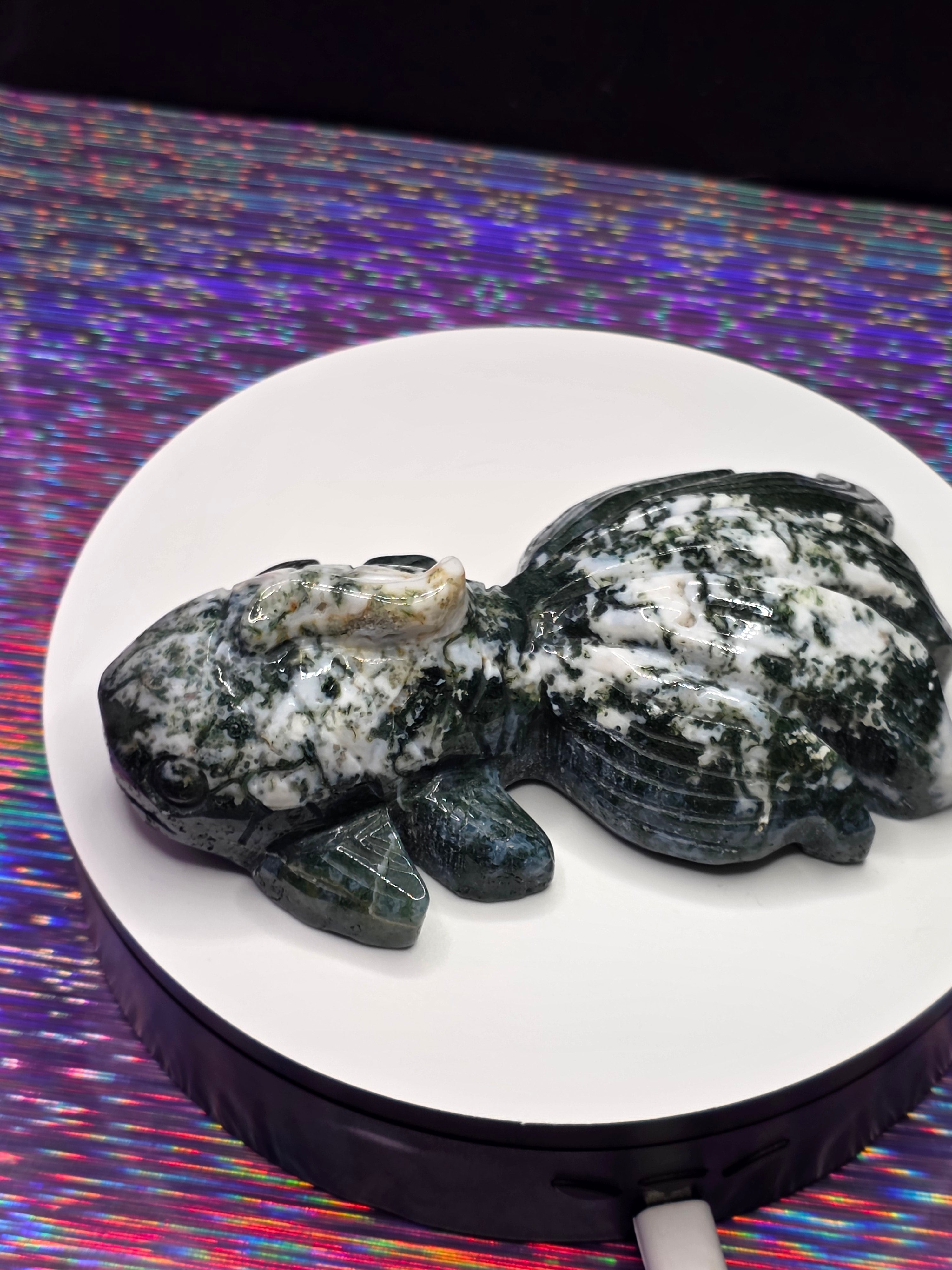 Green Moss Agate Koi Fish