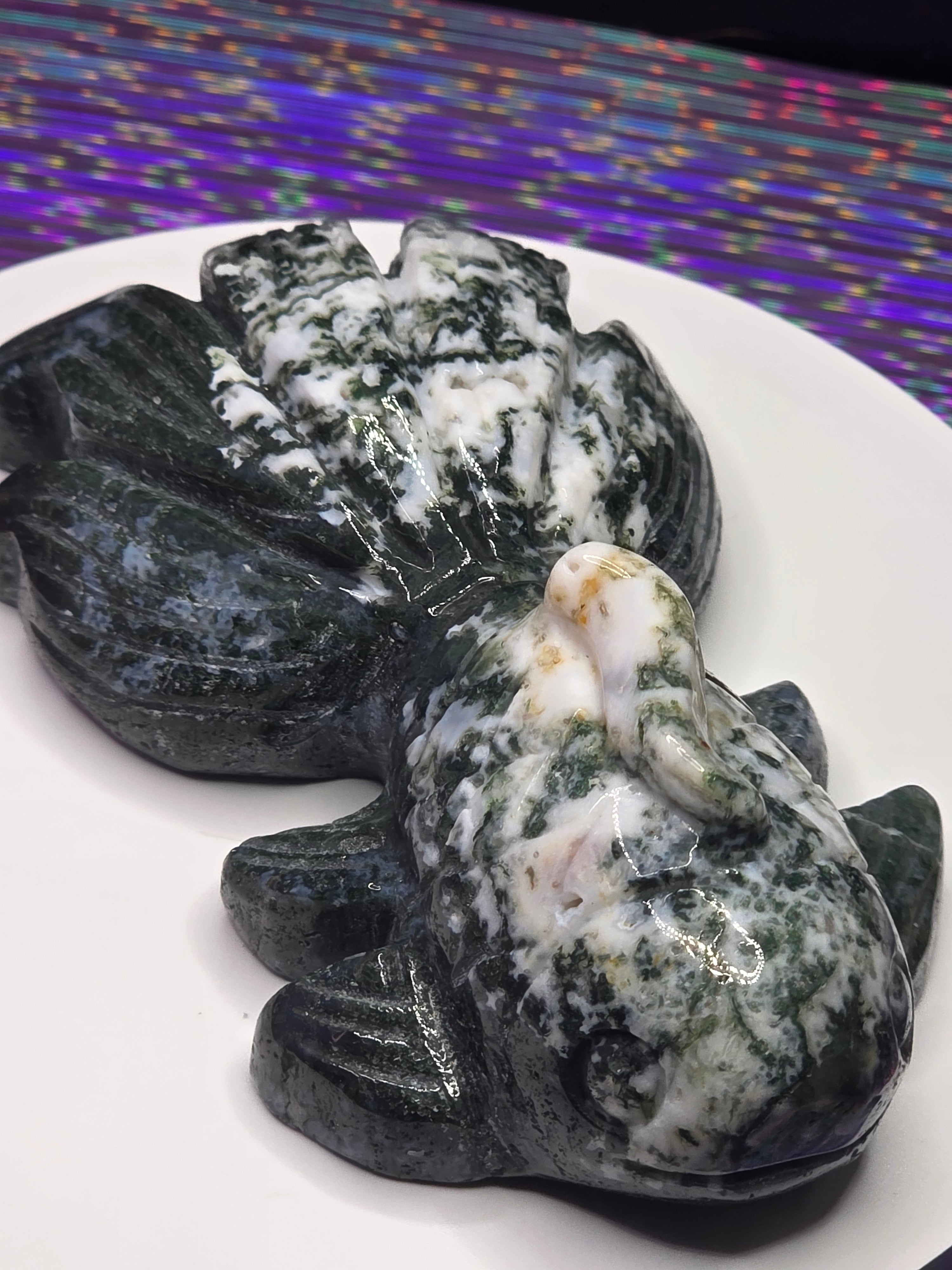 Green Moss Agate Koi Fish