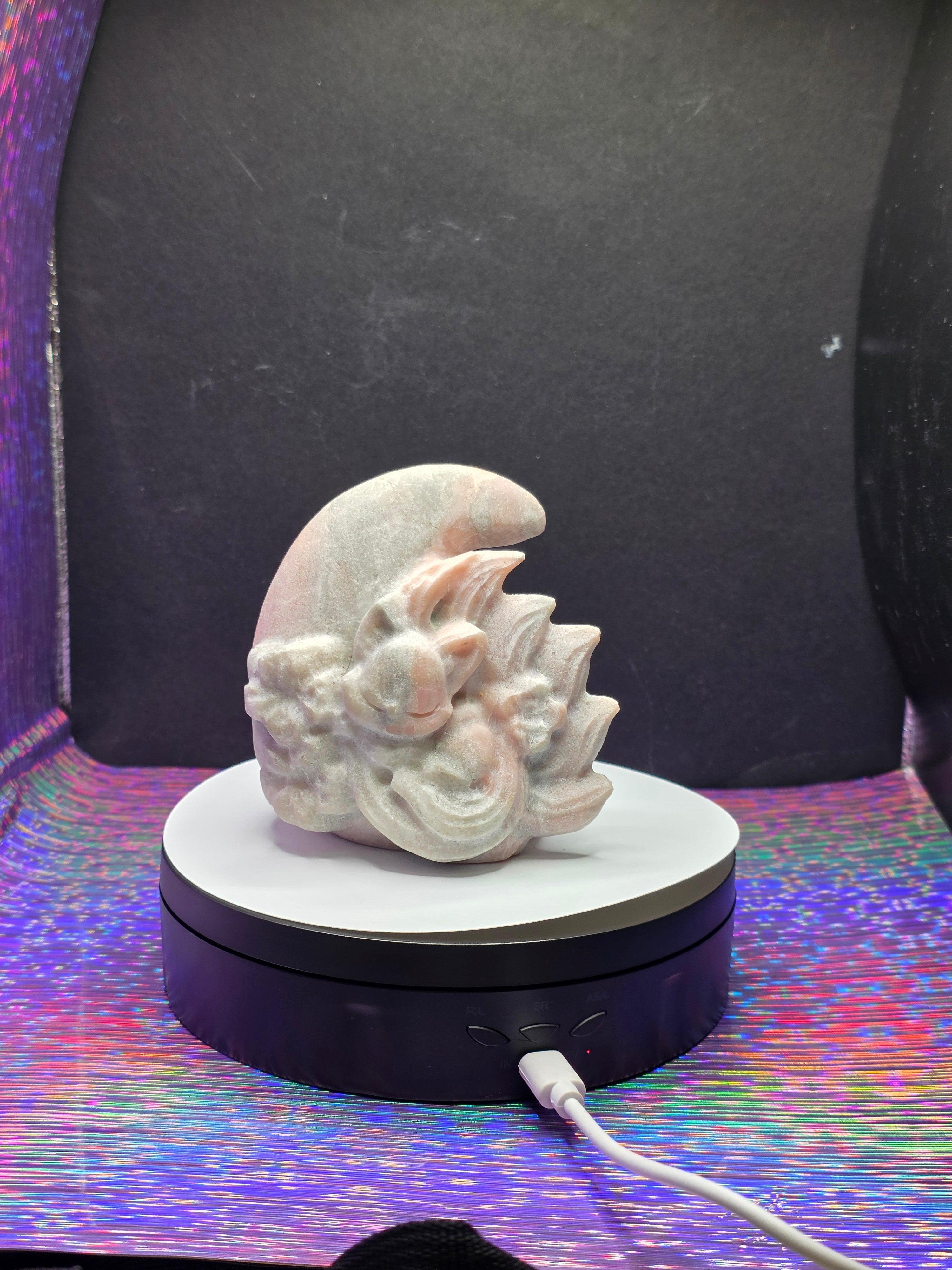 Unpolished Pink Opal Nine Tailed Fox Moon