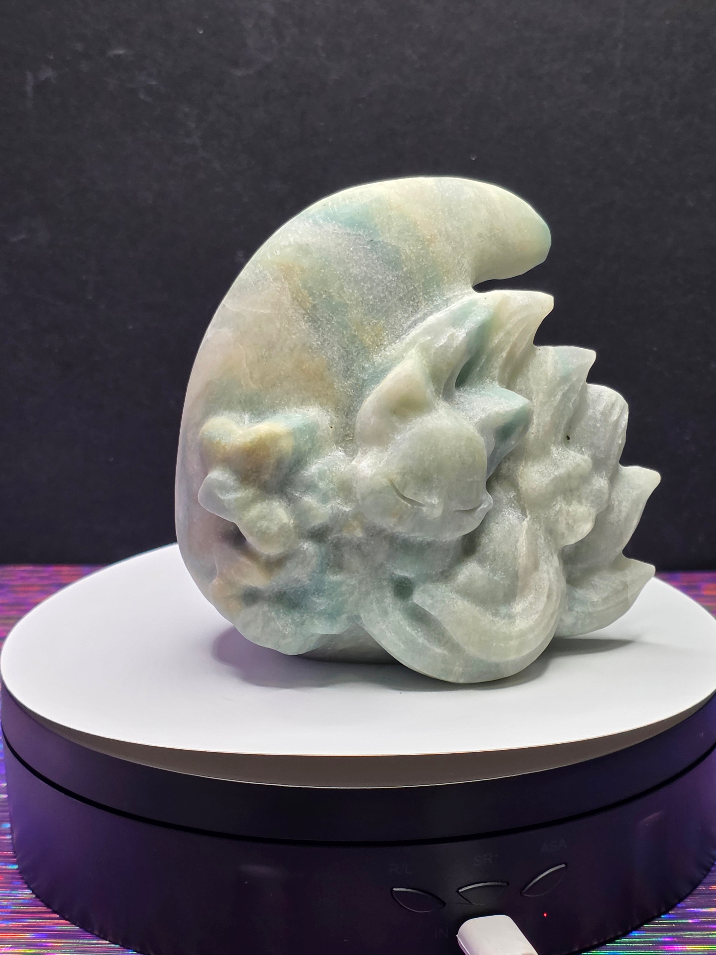 Unpolished Sky Blue Nine Tailed Fox Moon