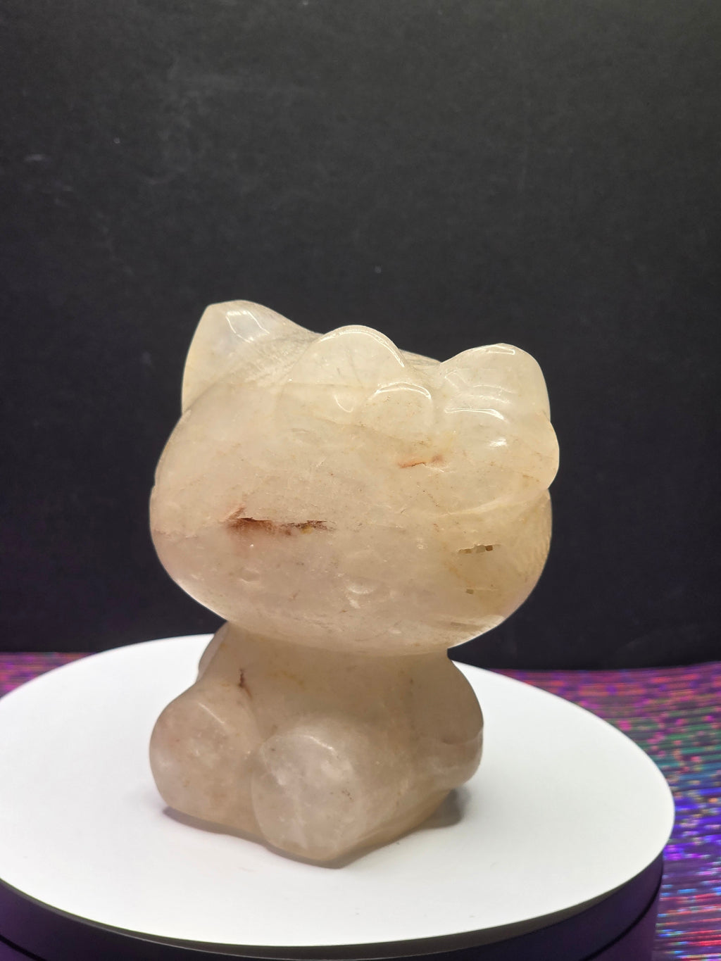 Large Clear Quartz Hello Kitty with Hematite Inclusions