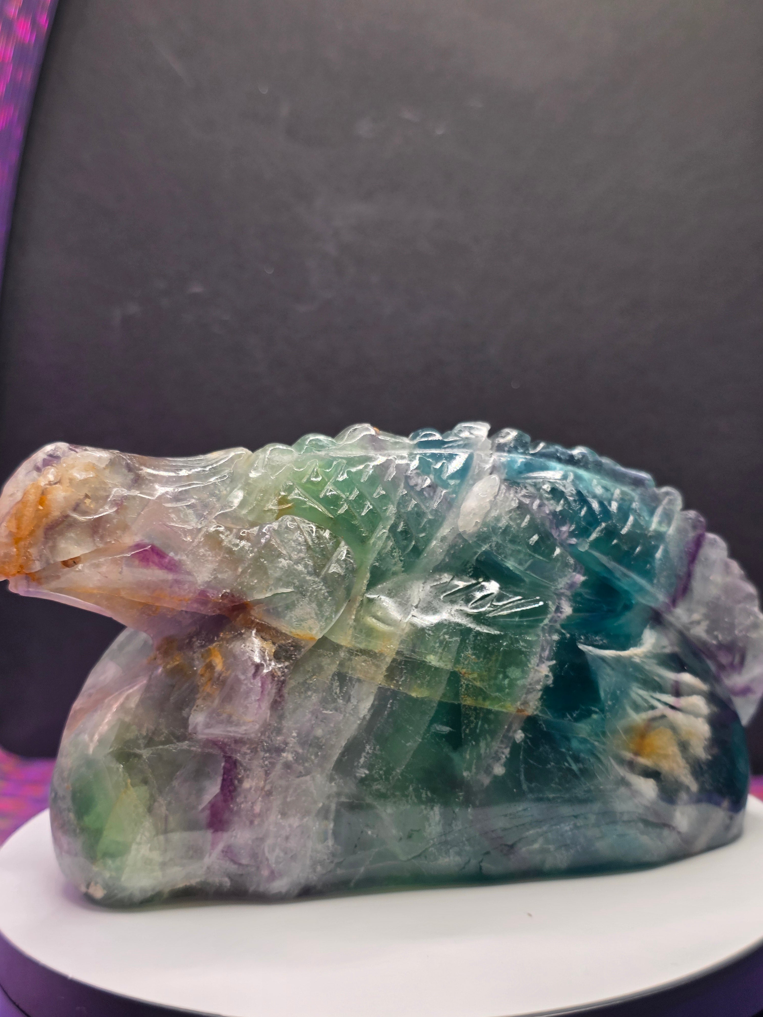 Large Blue Feather Fluorite Lizard