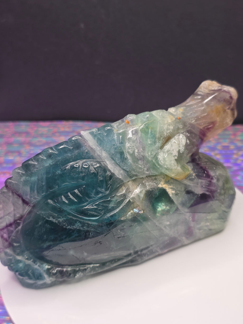 Large Blue Feather Fluorite Lizard