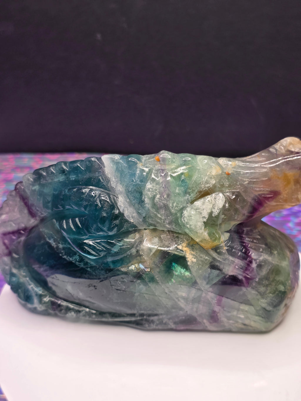 Large Blue Feather Fluorite Lizard