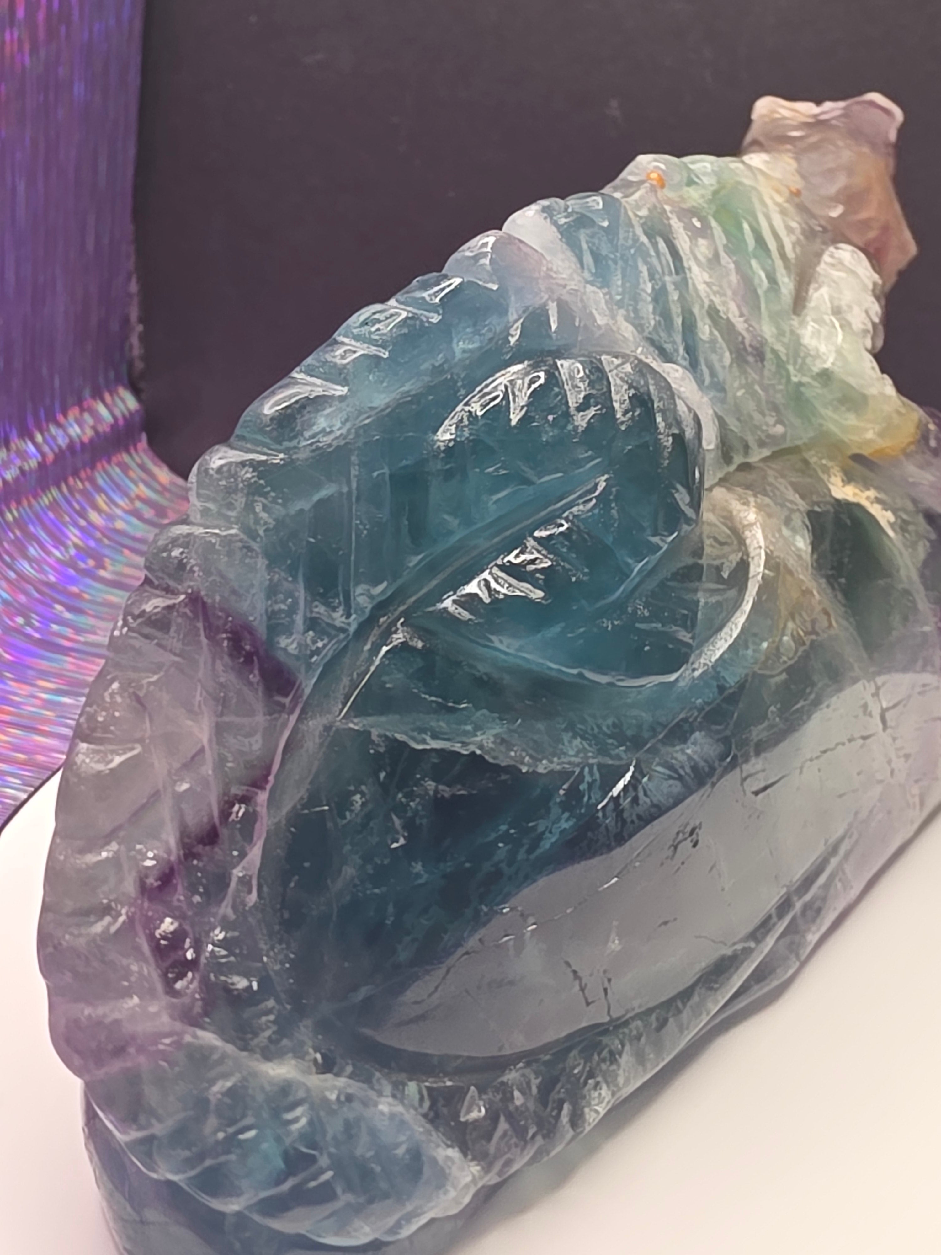 Large Blue Feather Fluorite Lizard