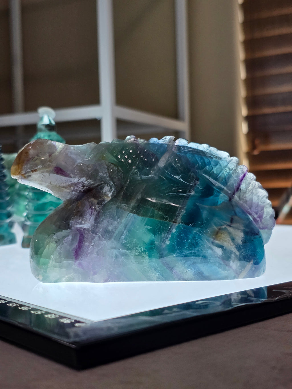 Large Blue Feather Fluorite Lizard