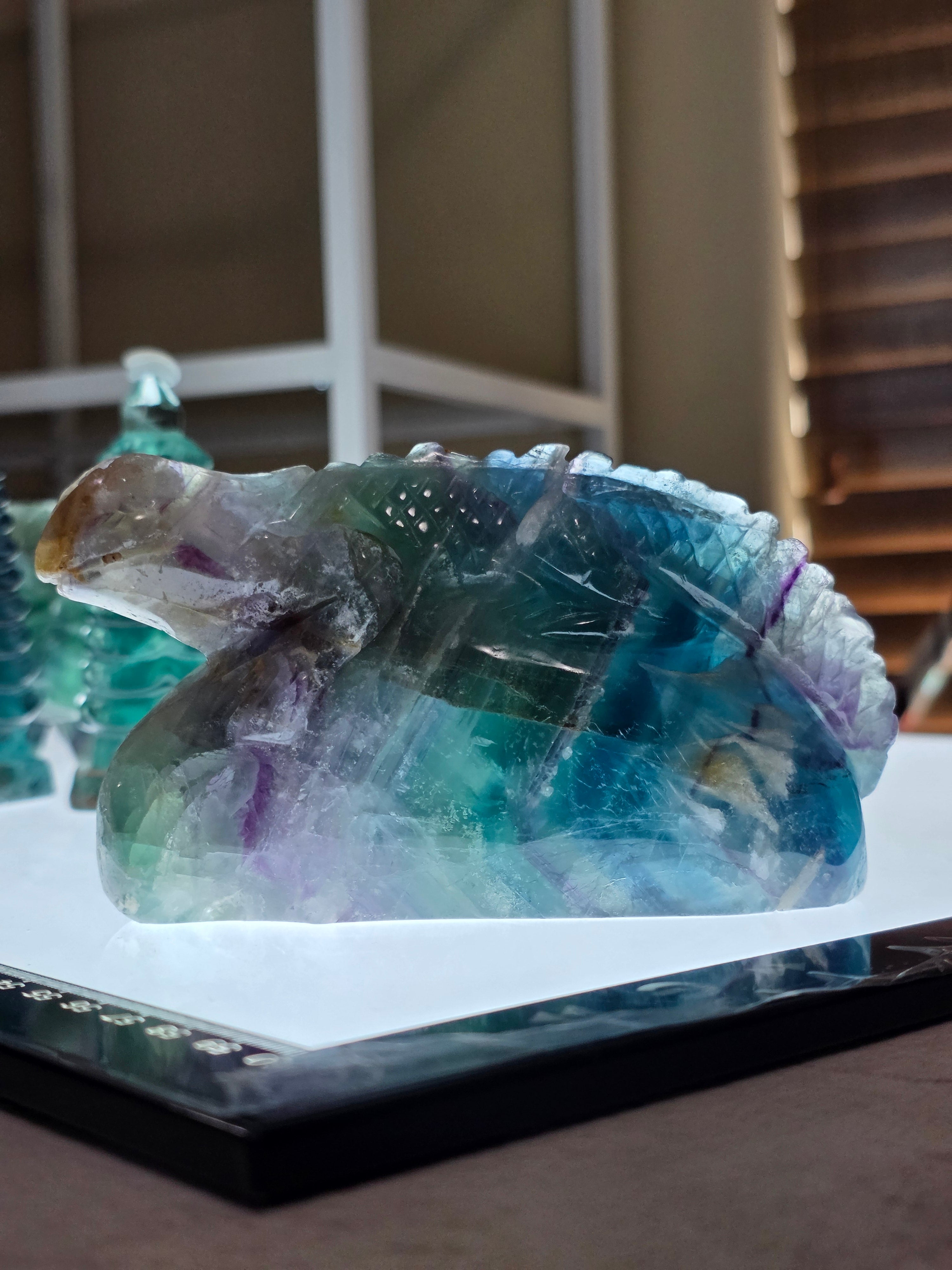 Large Blue Feather Fluorite Lizard