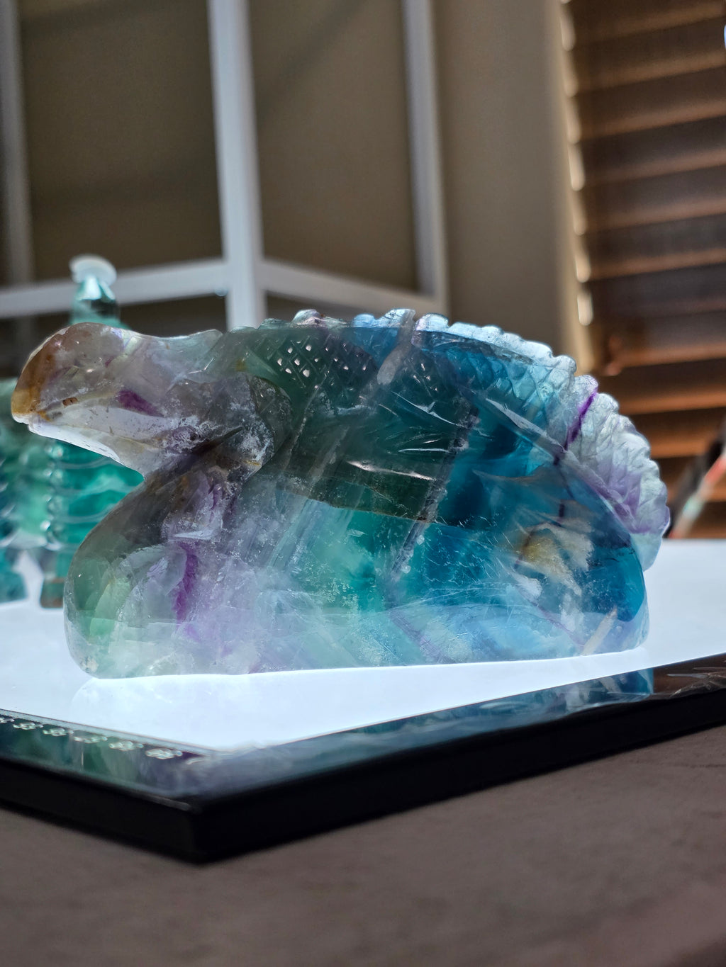 Large Blue Feather Fluorite Lizard