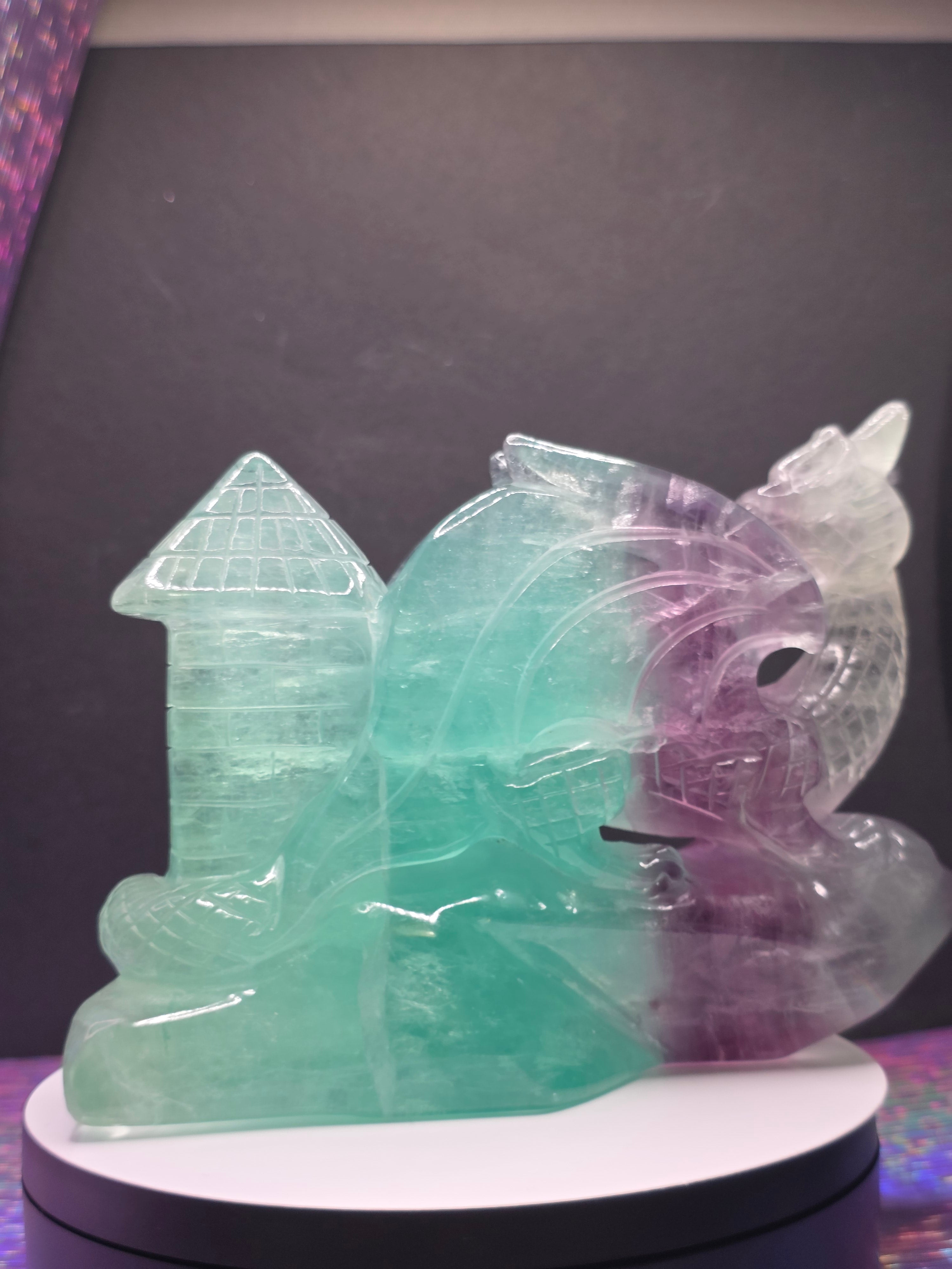 Large Fluorite Dragon with Castle