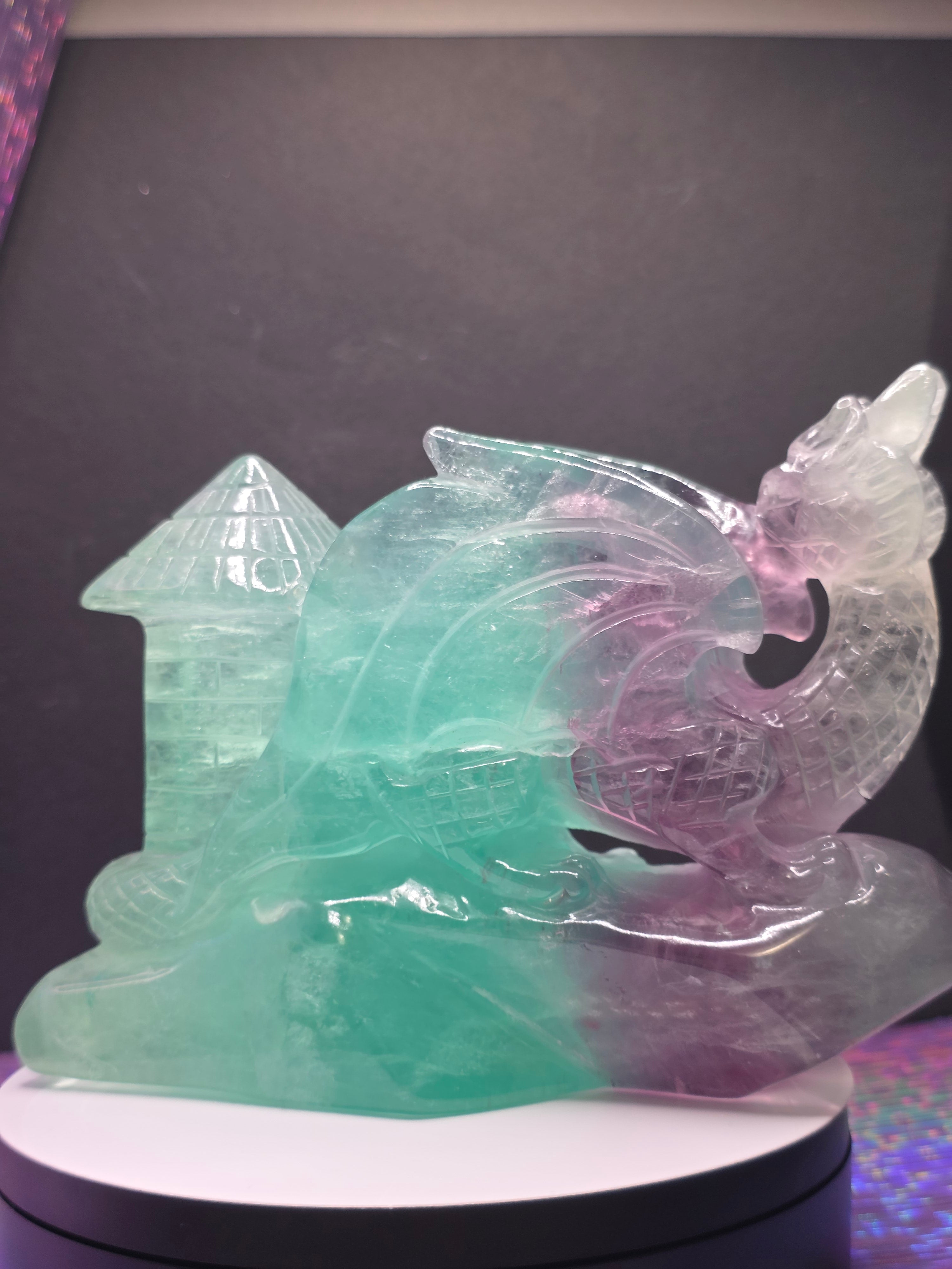 Large Fluorite Dragon with Castle