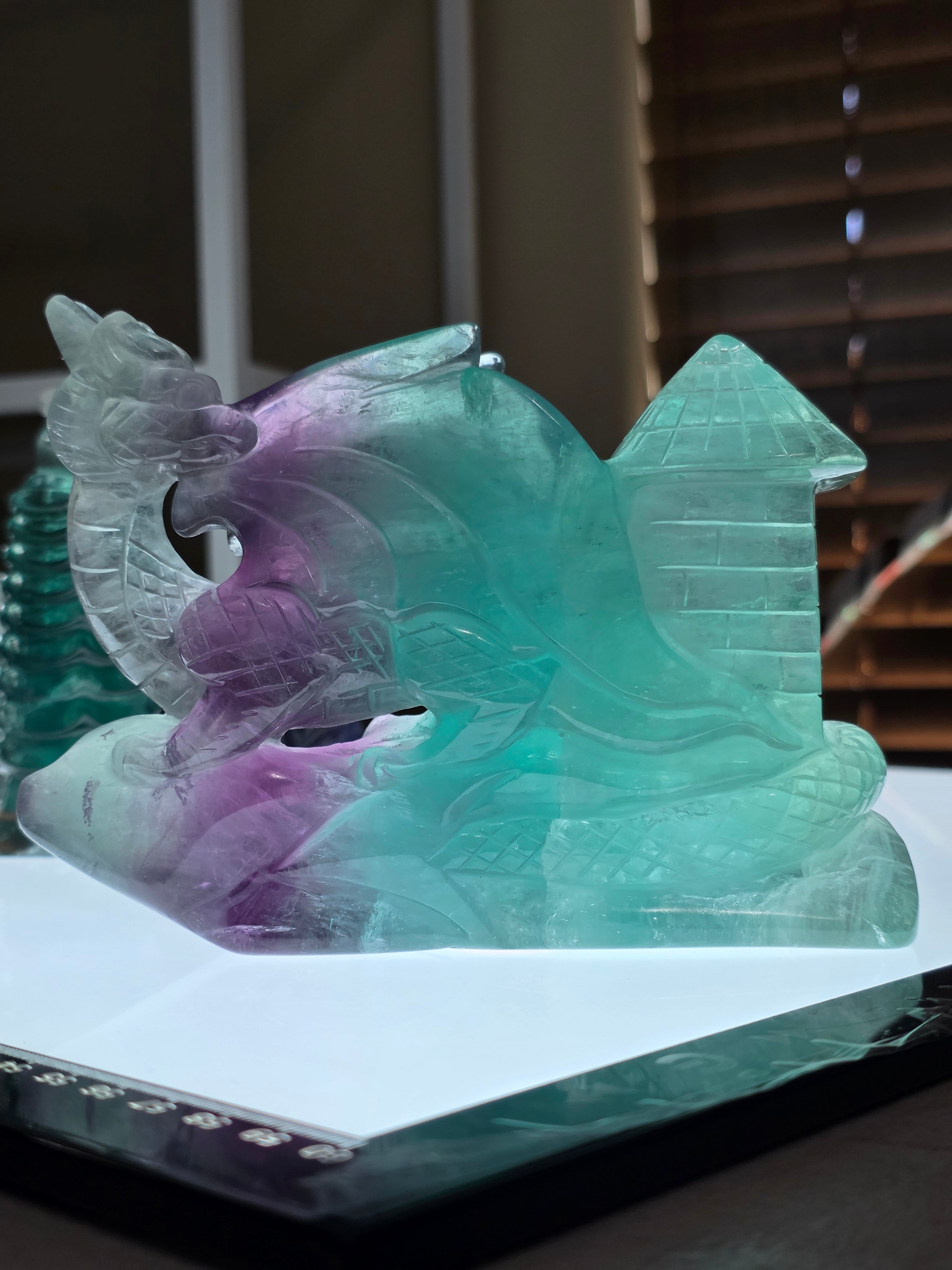 Large Fluorite Dragon with Castle