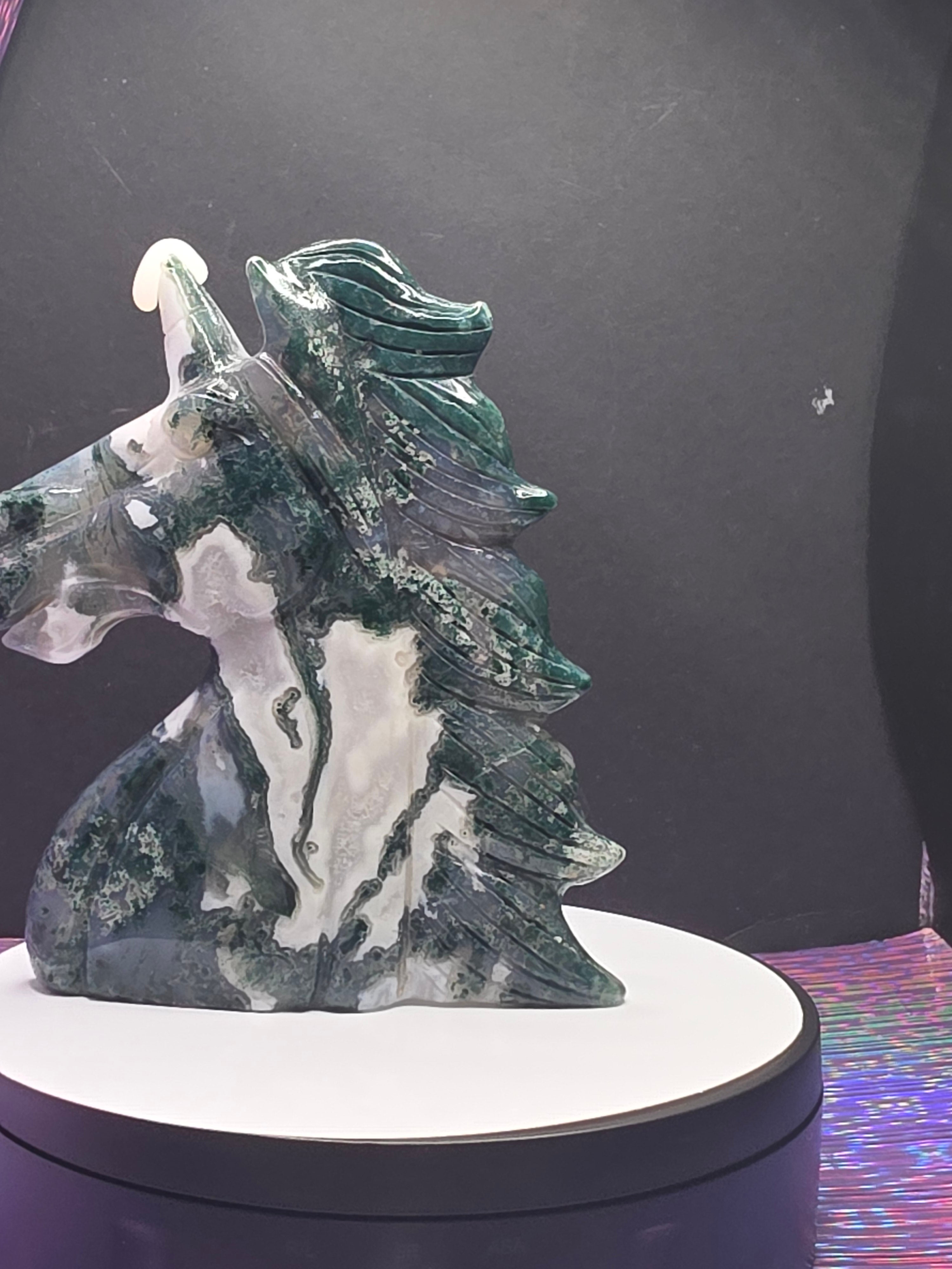 Moss Agate Unicorn Head