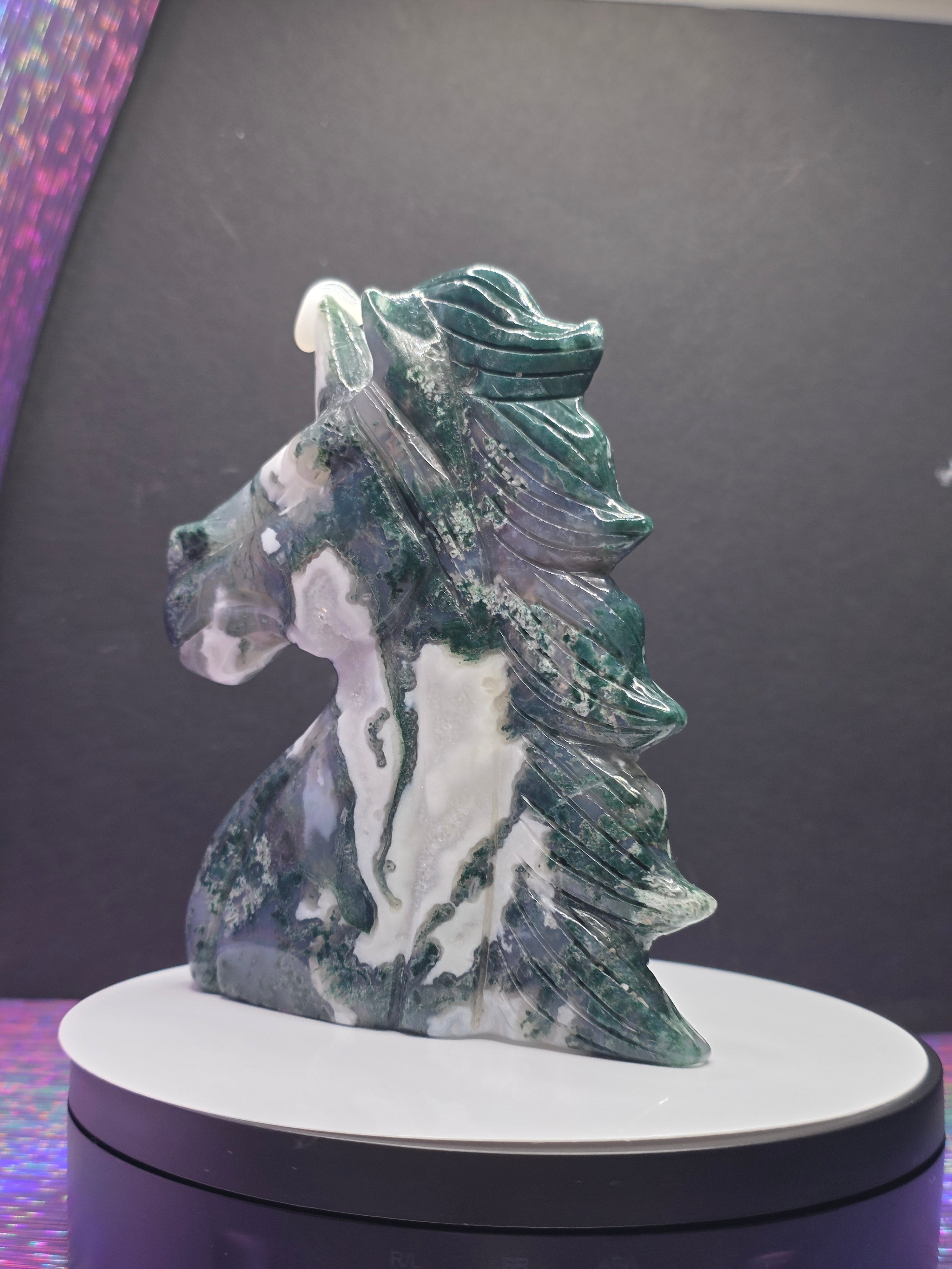 Moss Agate Unicorn Head