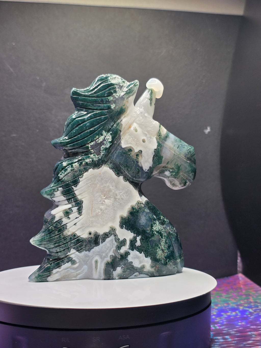 Moss Agate Unicorn Head