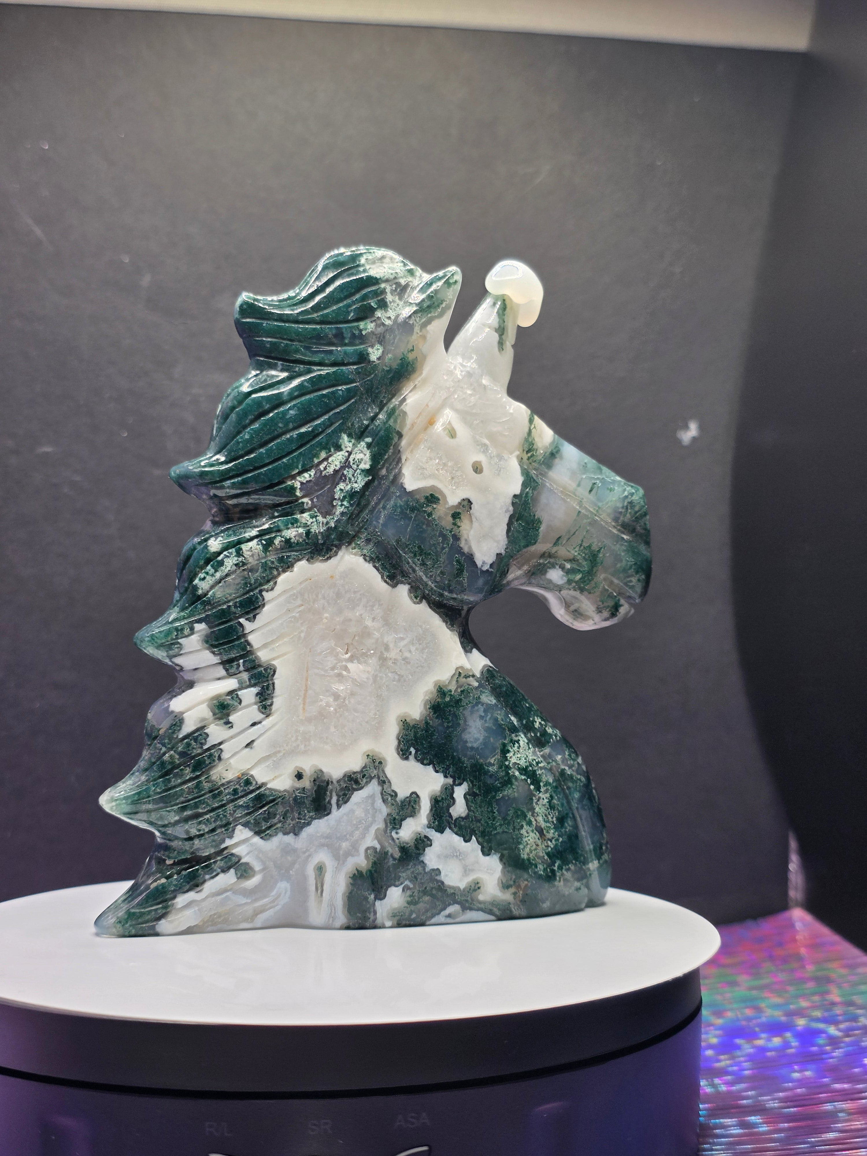 Moss Agate Unicorn Head