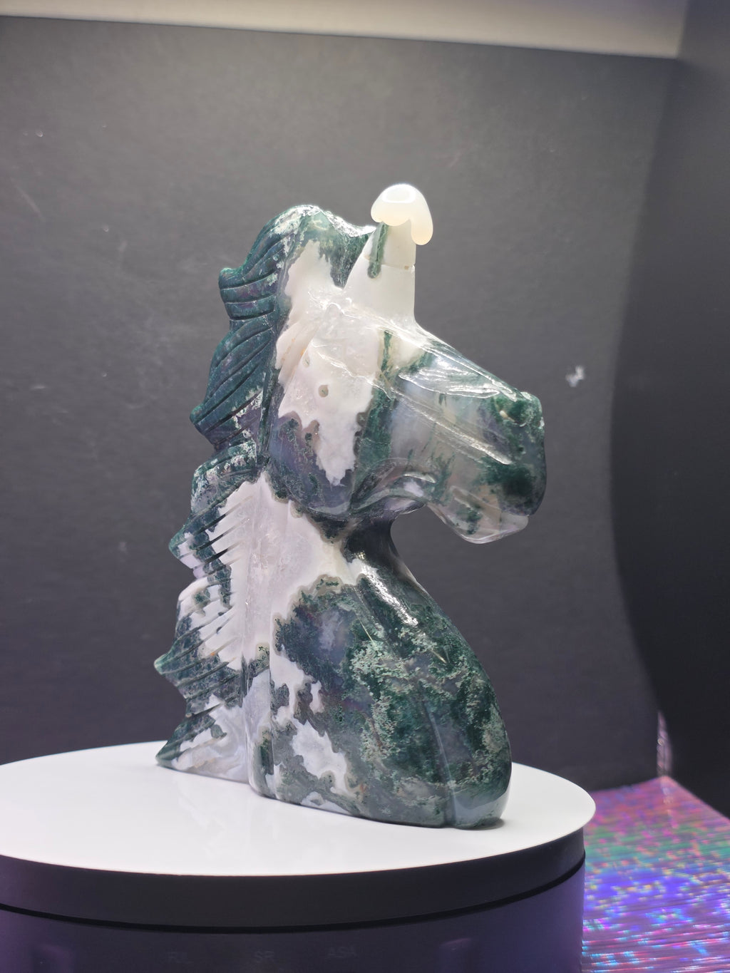 Moss Agate Unicorn Head
