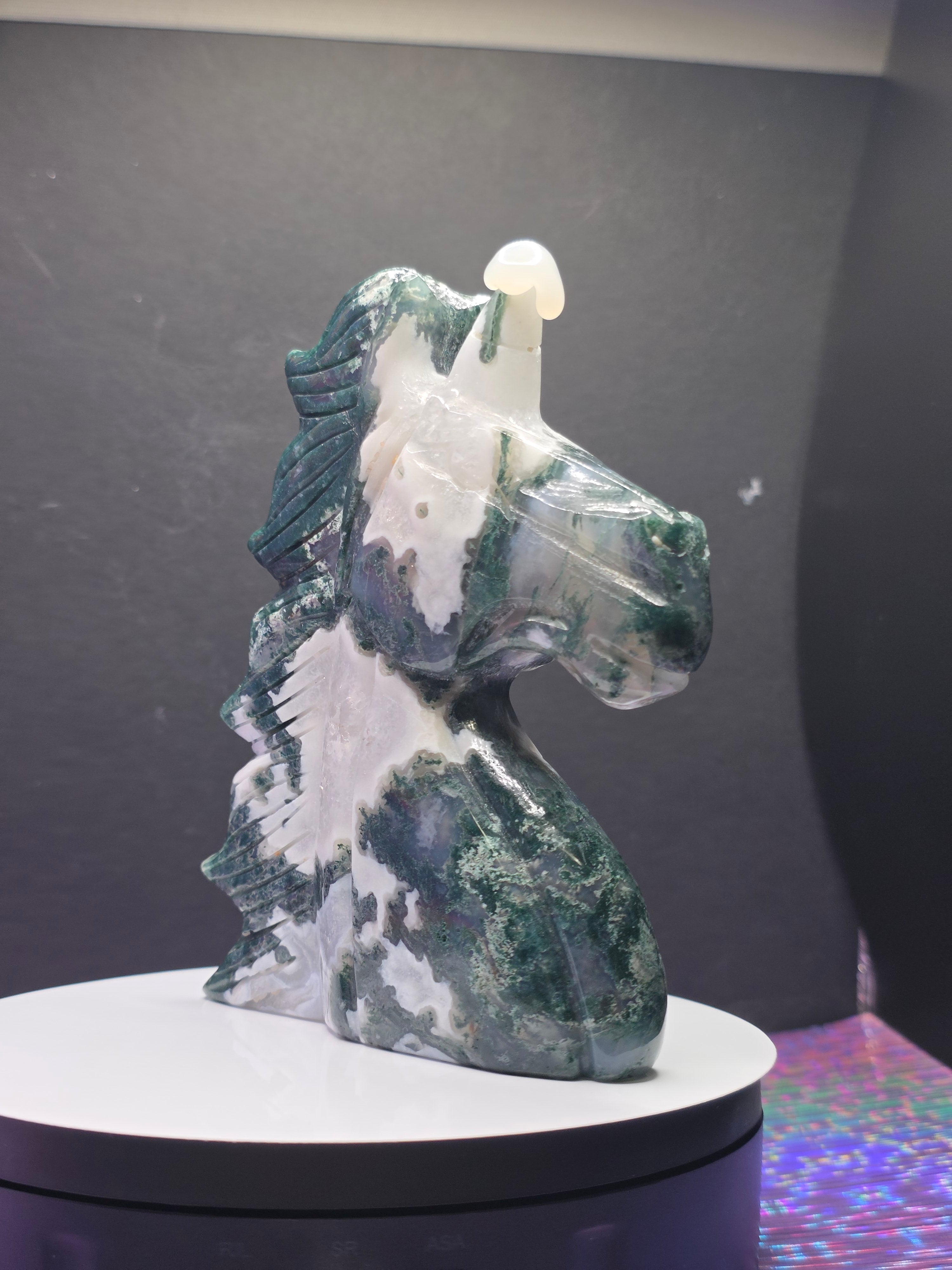 Moss Agate Unicorn Head
