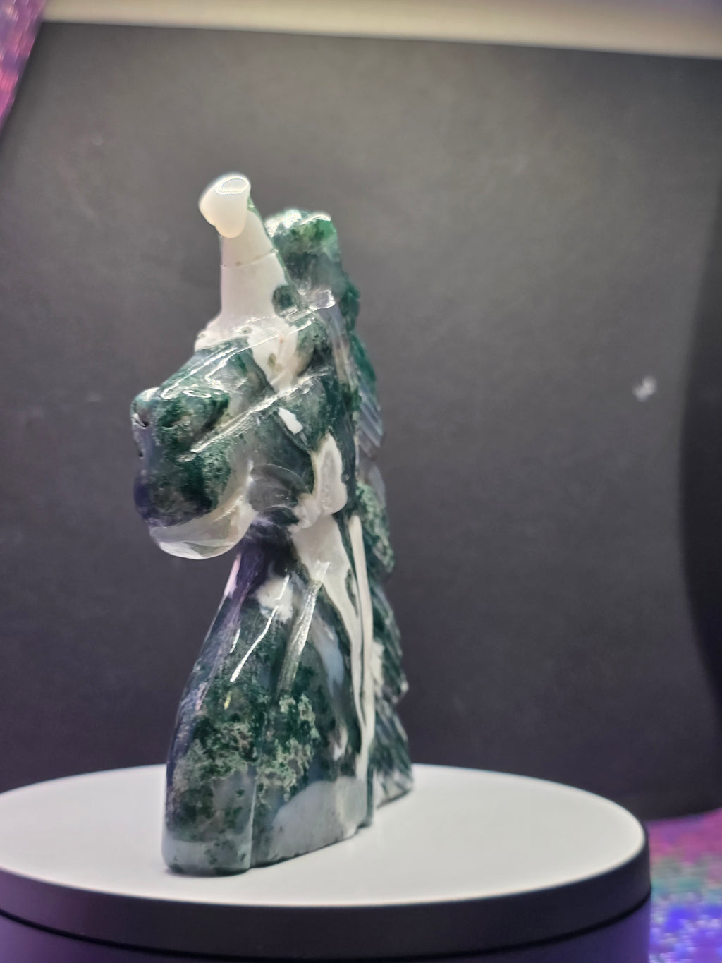 Moss Agate Unicorn Head