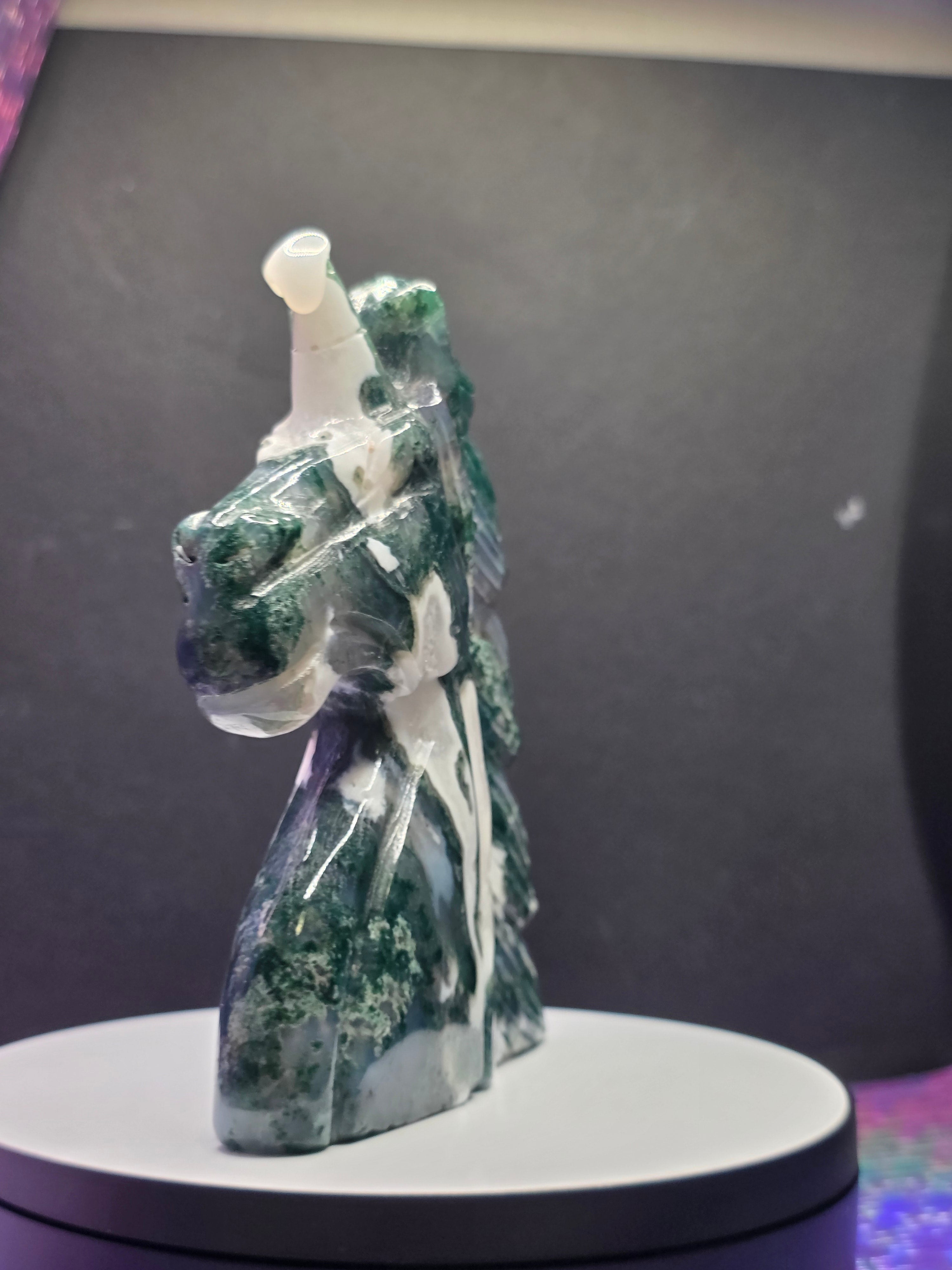 Moss Agate Unicorn Head