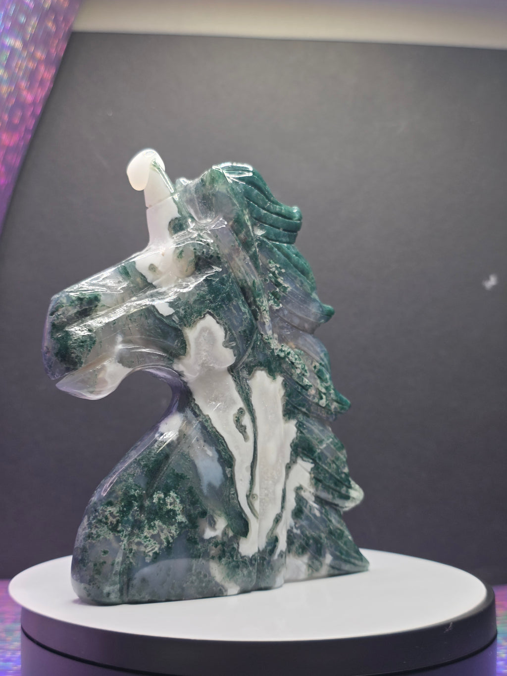 Moss Agate Unicorn Head