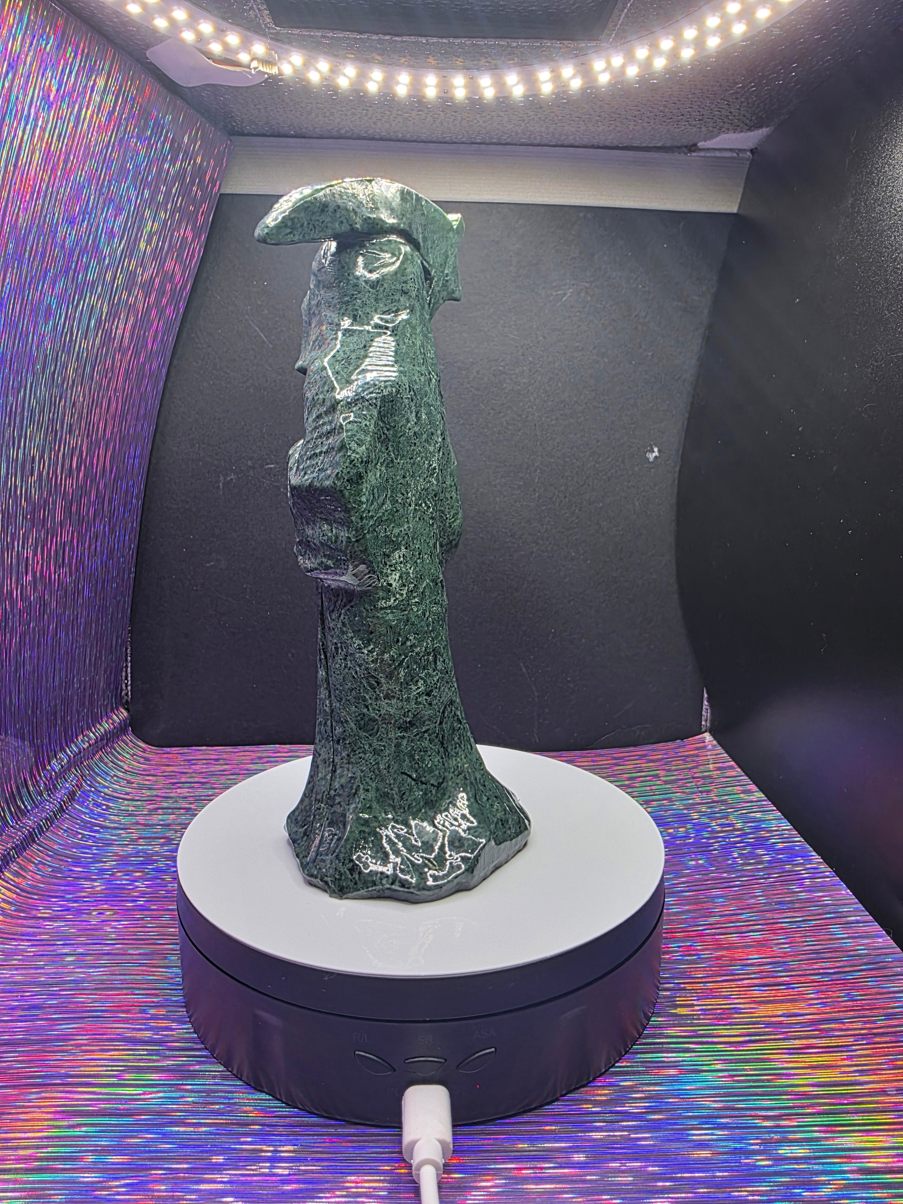 Tall Green Nephrite Jade Grim Reaper with Scythe