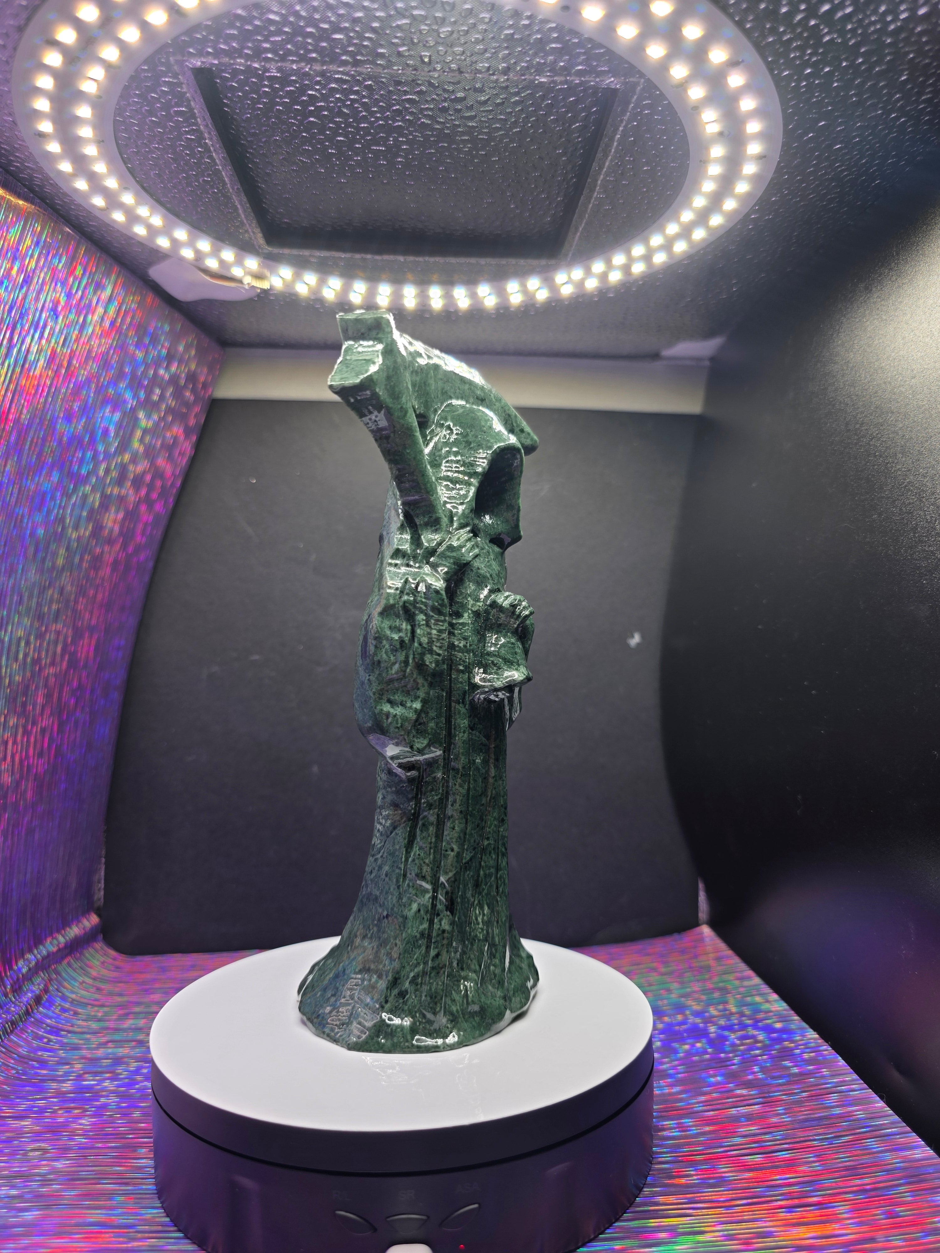 Tall Green Nephrite Jade Grim Reaper with Scythe