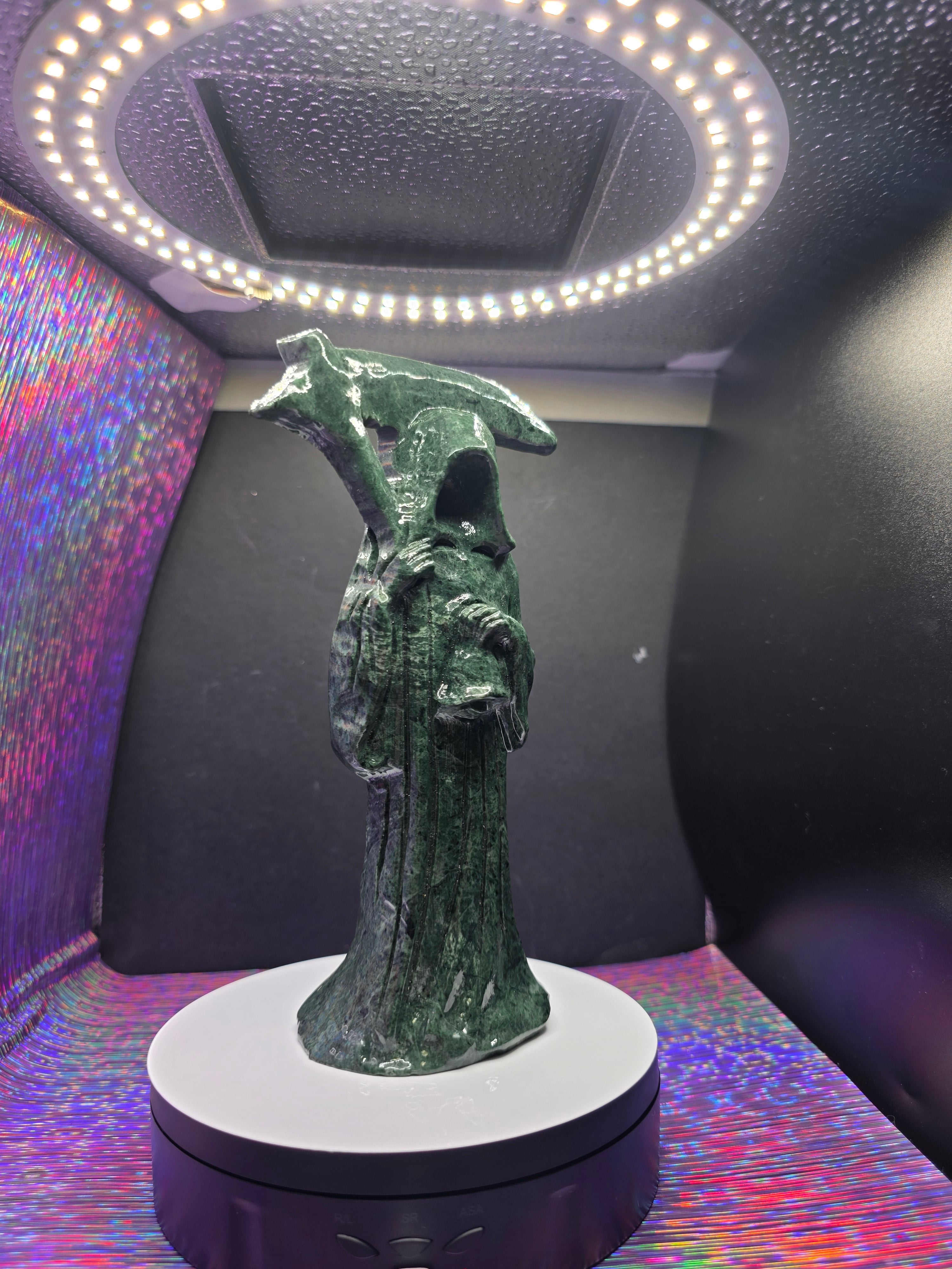 Tall Green Nephrite Jade Grim Reaper with Scythe