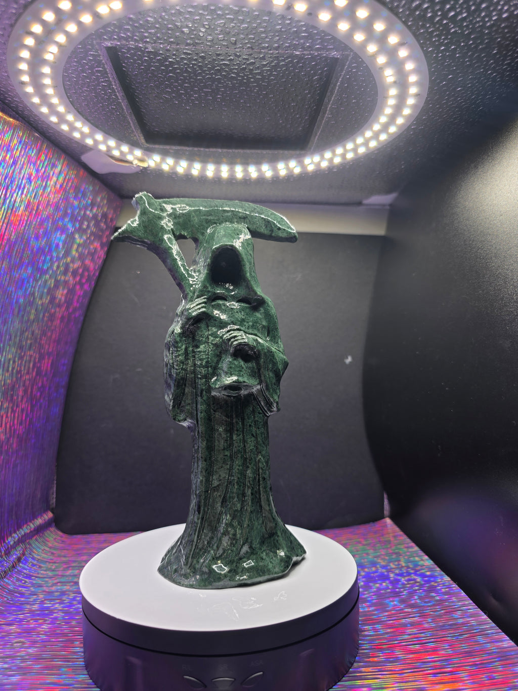 Tall Green Nephrite Jade Grim Reaper with Scythe