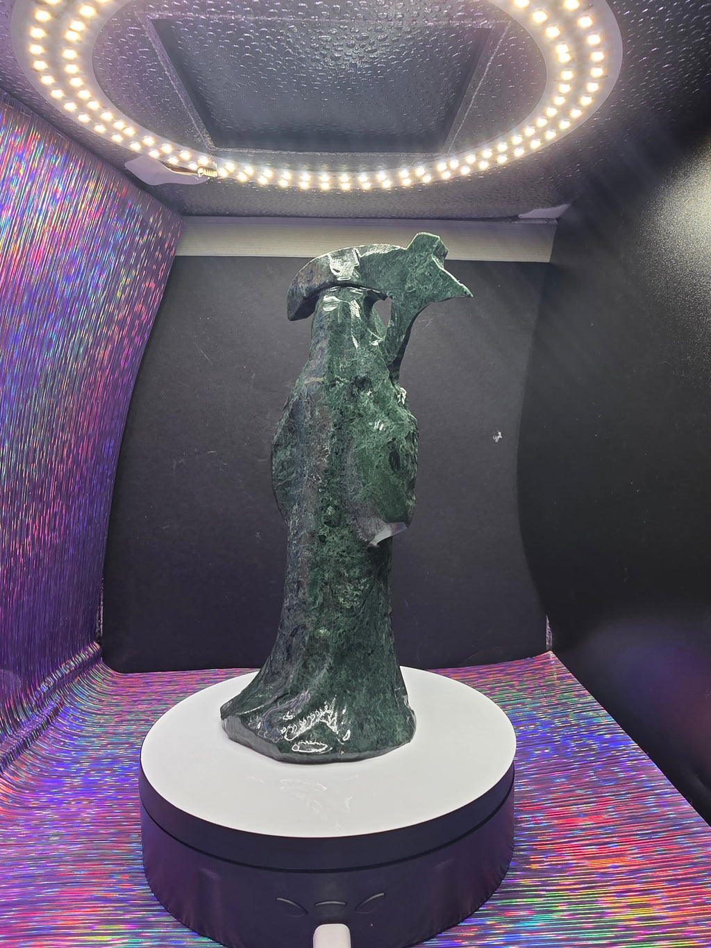 Tall Green Nephrite Jade Grim Reaper with Scythe