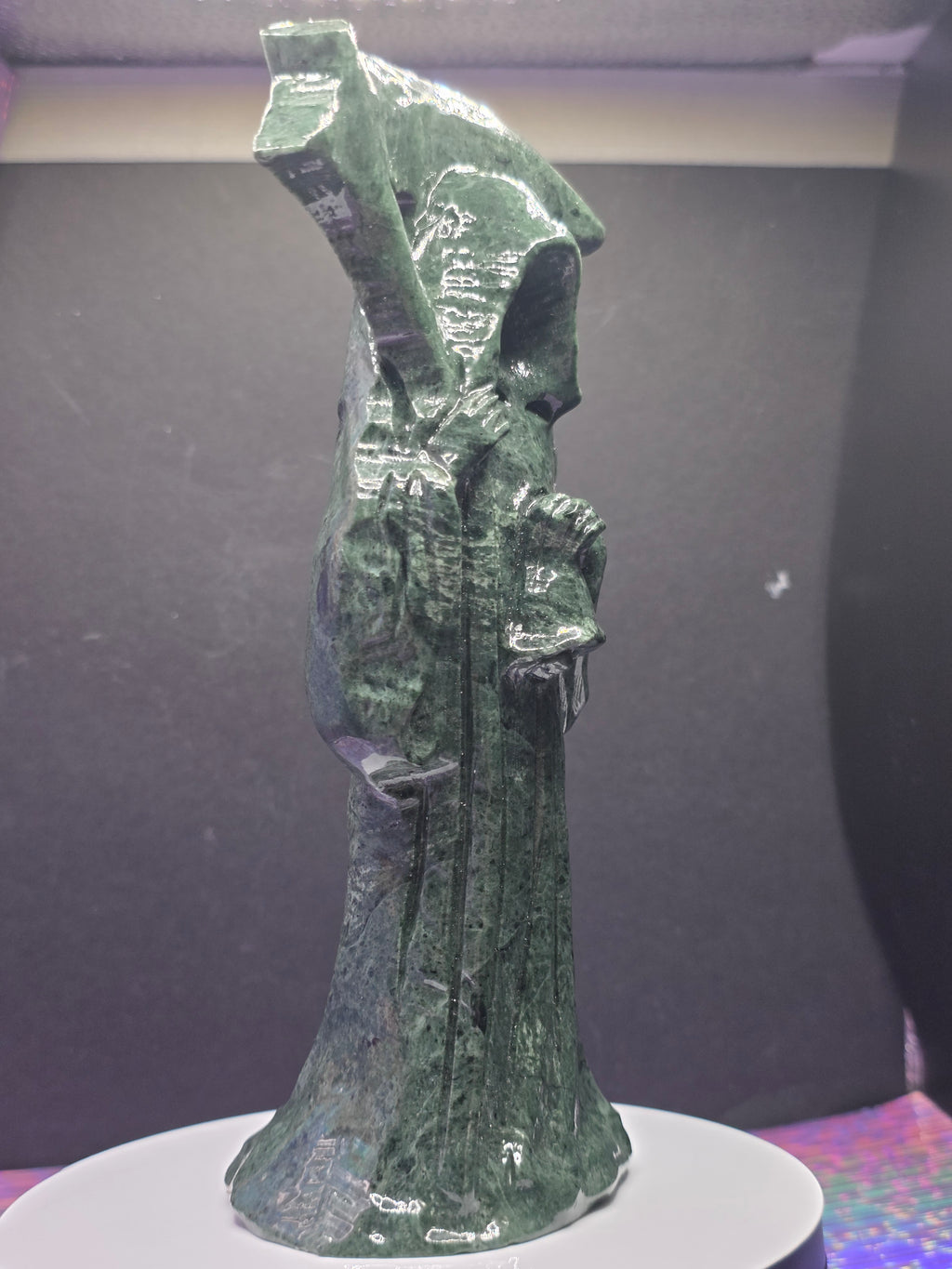Tall Green Nephrite Jade Grim Reaper with Scythe