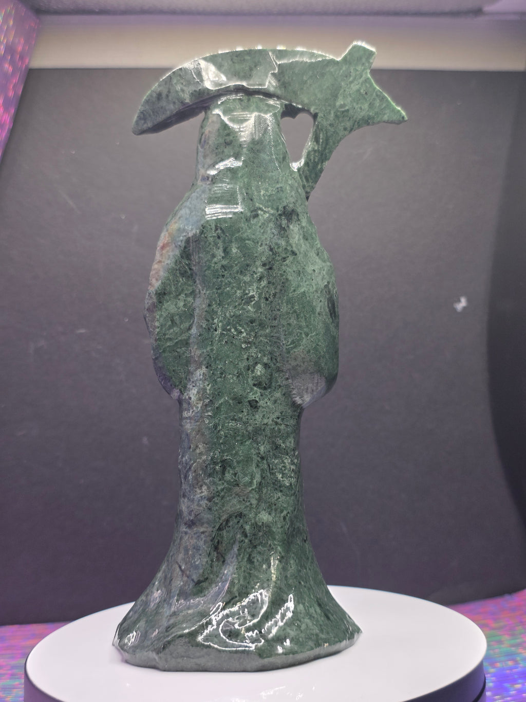 Tall Green Nephrite Jade Grim Reaper with Scythe