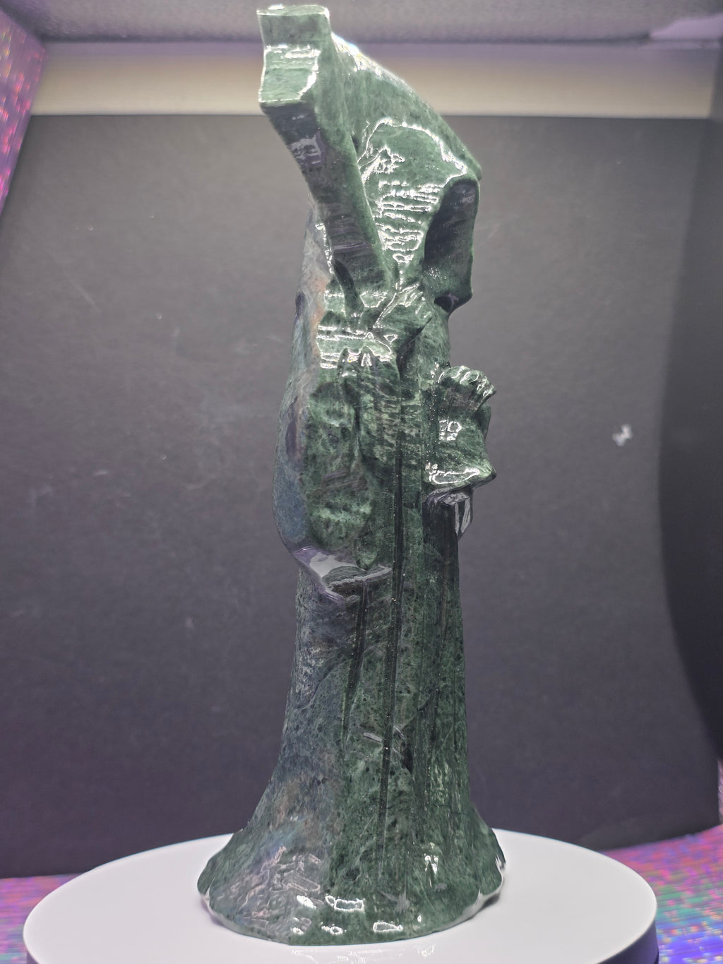 Tall Green Nephrite Jade Grim Reaper with Scythe