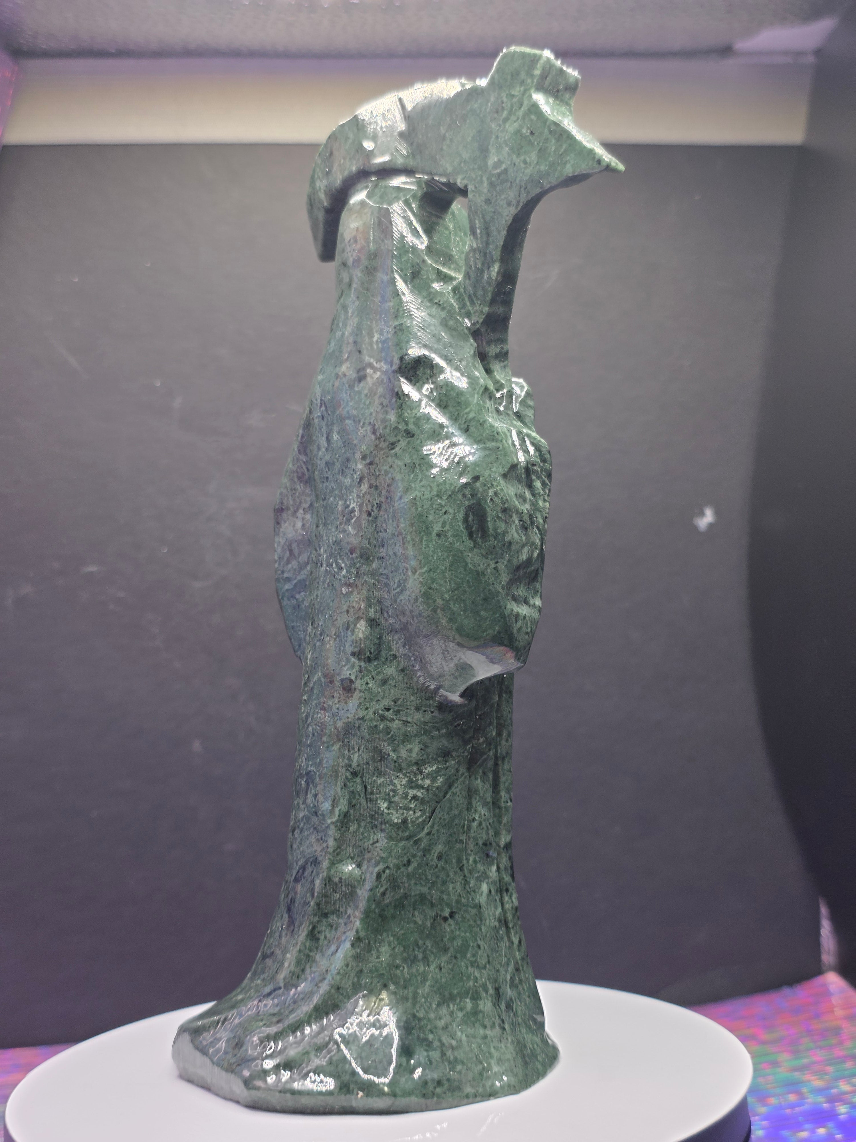Tall Green Nephrite Jade Grim Reaper with Scythe