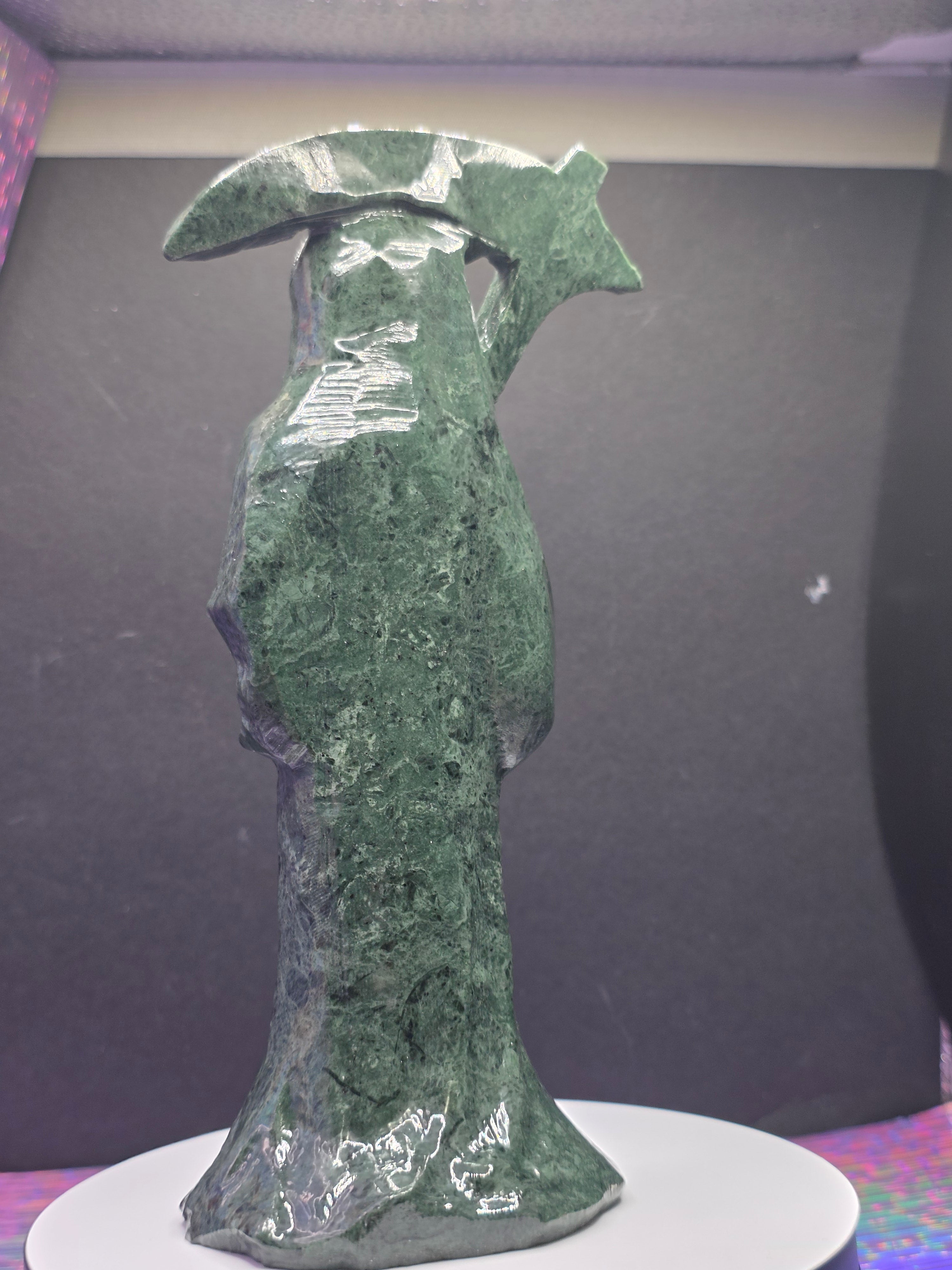 Tall Green Nephrite Jade Grim Reaper with Scythe