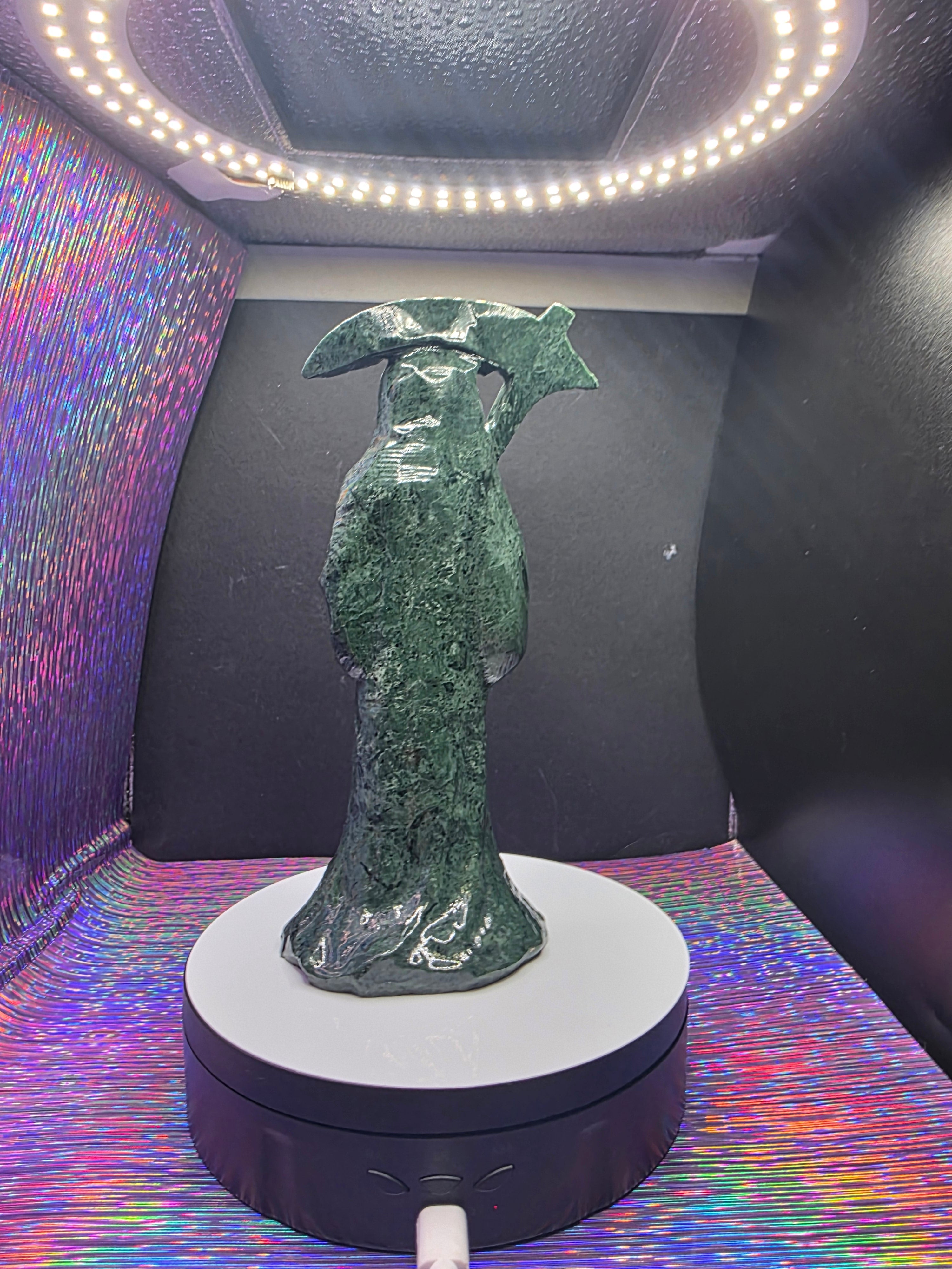 Tall Green Nephrite Jade Grim Reaper with Scythe