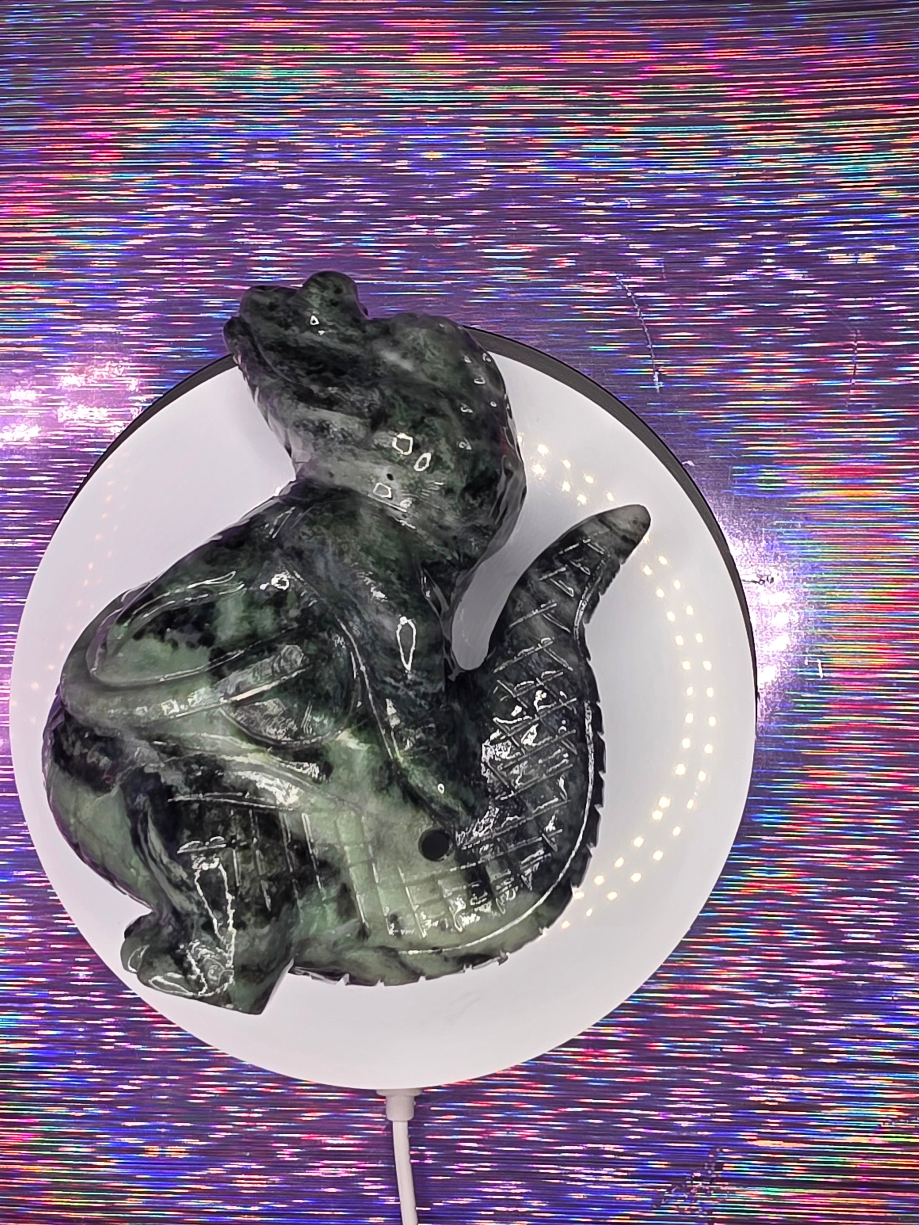 Green Nephrite Jade Fancy Standing Alligator