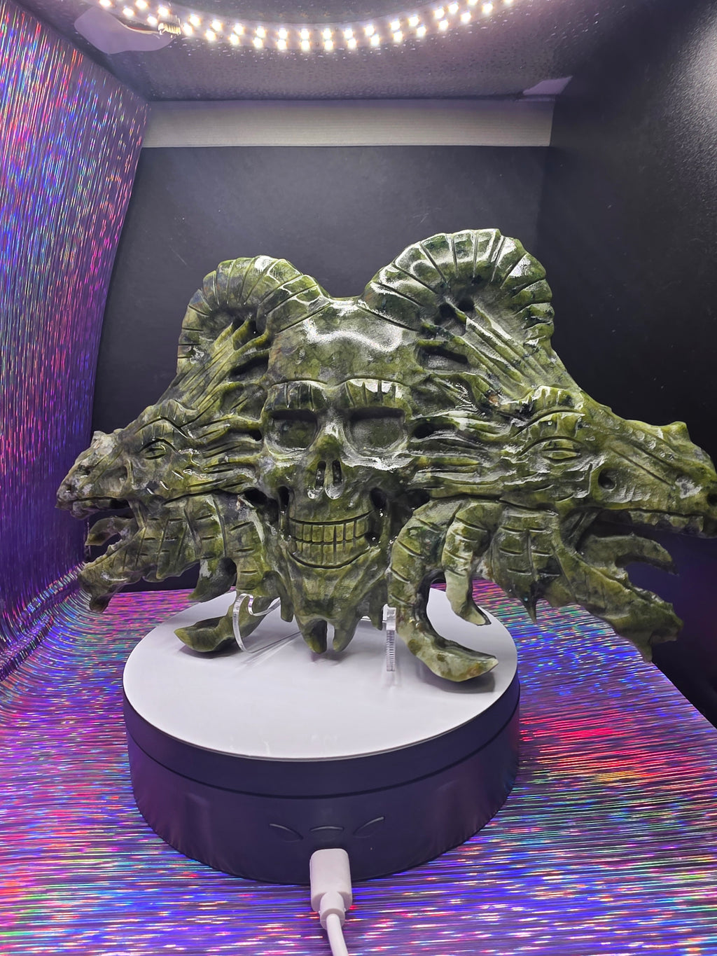 Nephrite Jade Skull with Dragon Carving