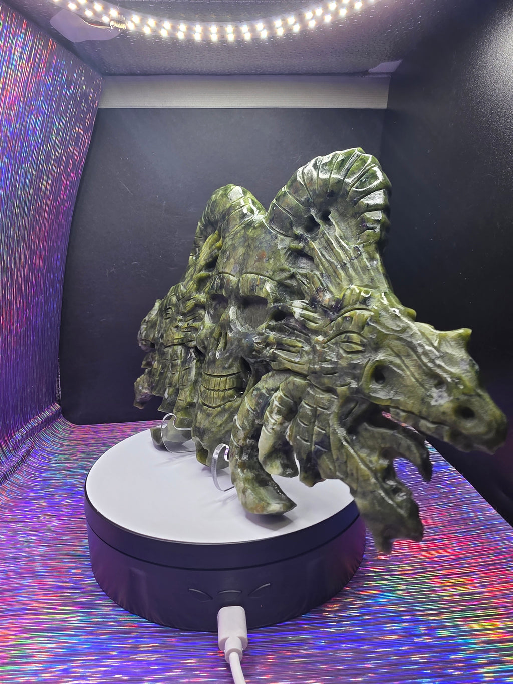 Nephrite Jade Skull with Dragon Carving