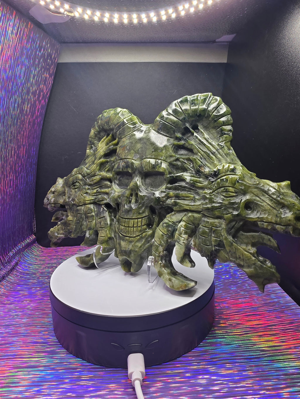 Nephrite Jade Skull with Dragon Carving