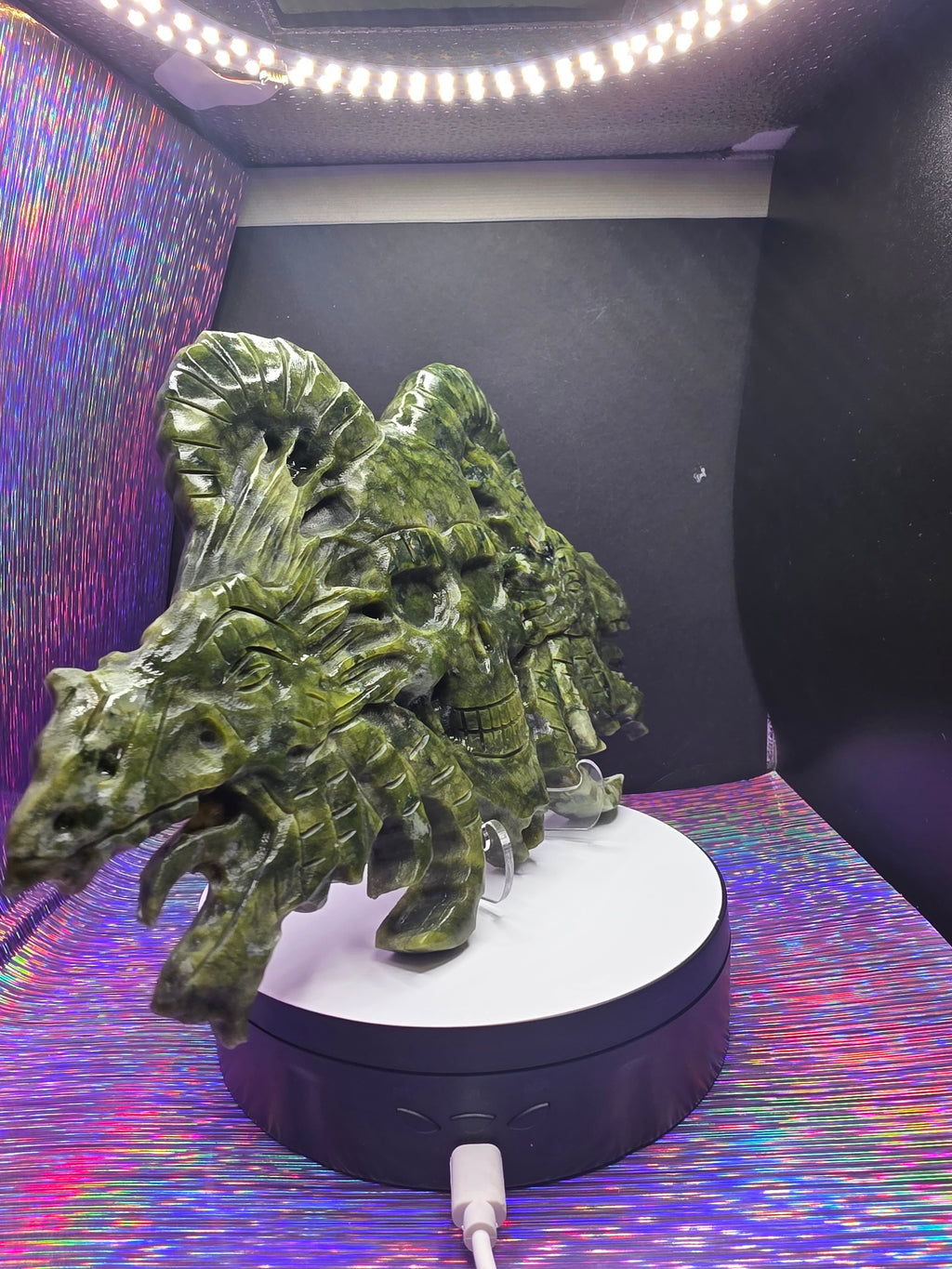 Nephrite Jade Skull with Dragon Carving