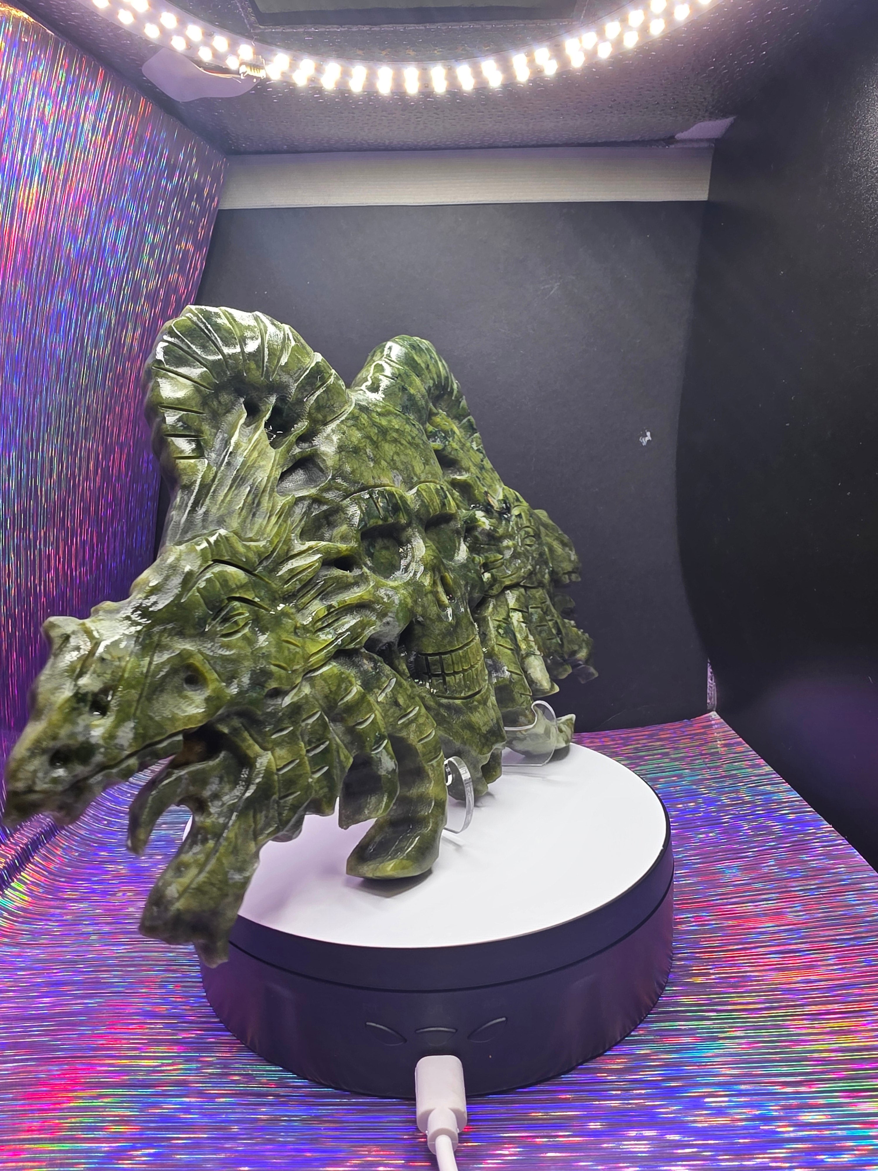 Nephrite Jade Skull with Dragon Carving