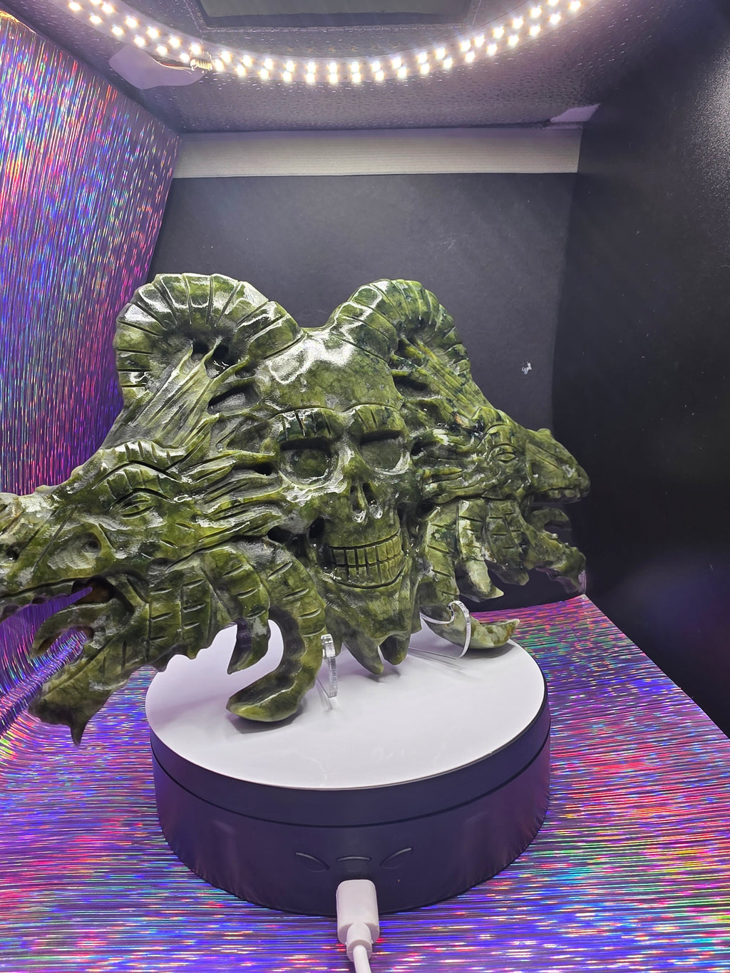 Nephrite Jade Skull with Dragon Carving